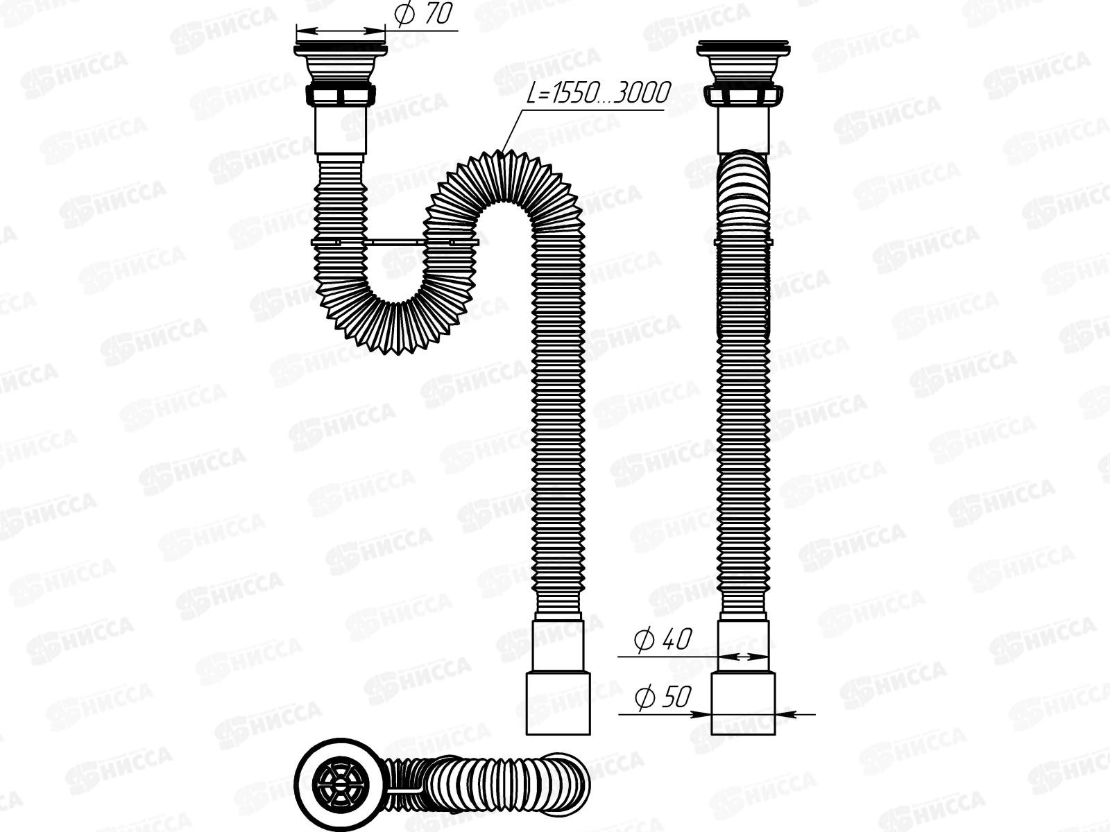 Гофросифон 1 1/2&quot*40/50 удлиненный с пластиковой решеткой, PF113-55-MR *55