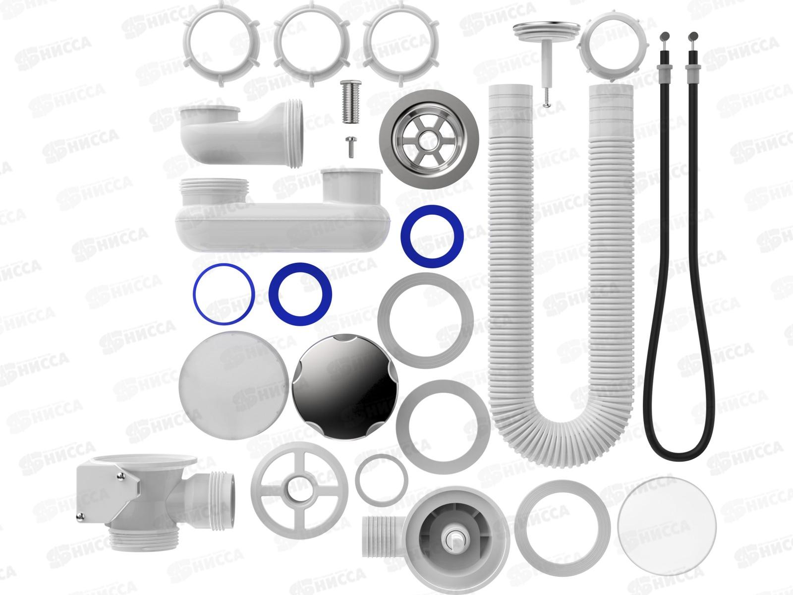 Сифон для ванны плоский регулируемый 1 1/2&quotх40 перелив полуавтомат с металлической ручкой, V431-22-MR *22
