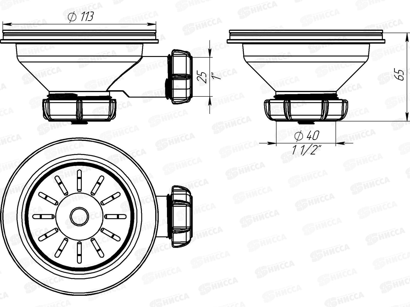 Выпуск 3 1/2&quot с пластиковой решеткой с отводом под перелив, PNV250 *40