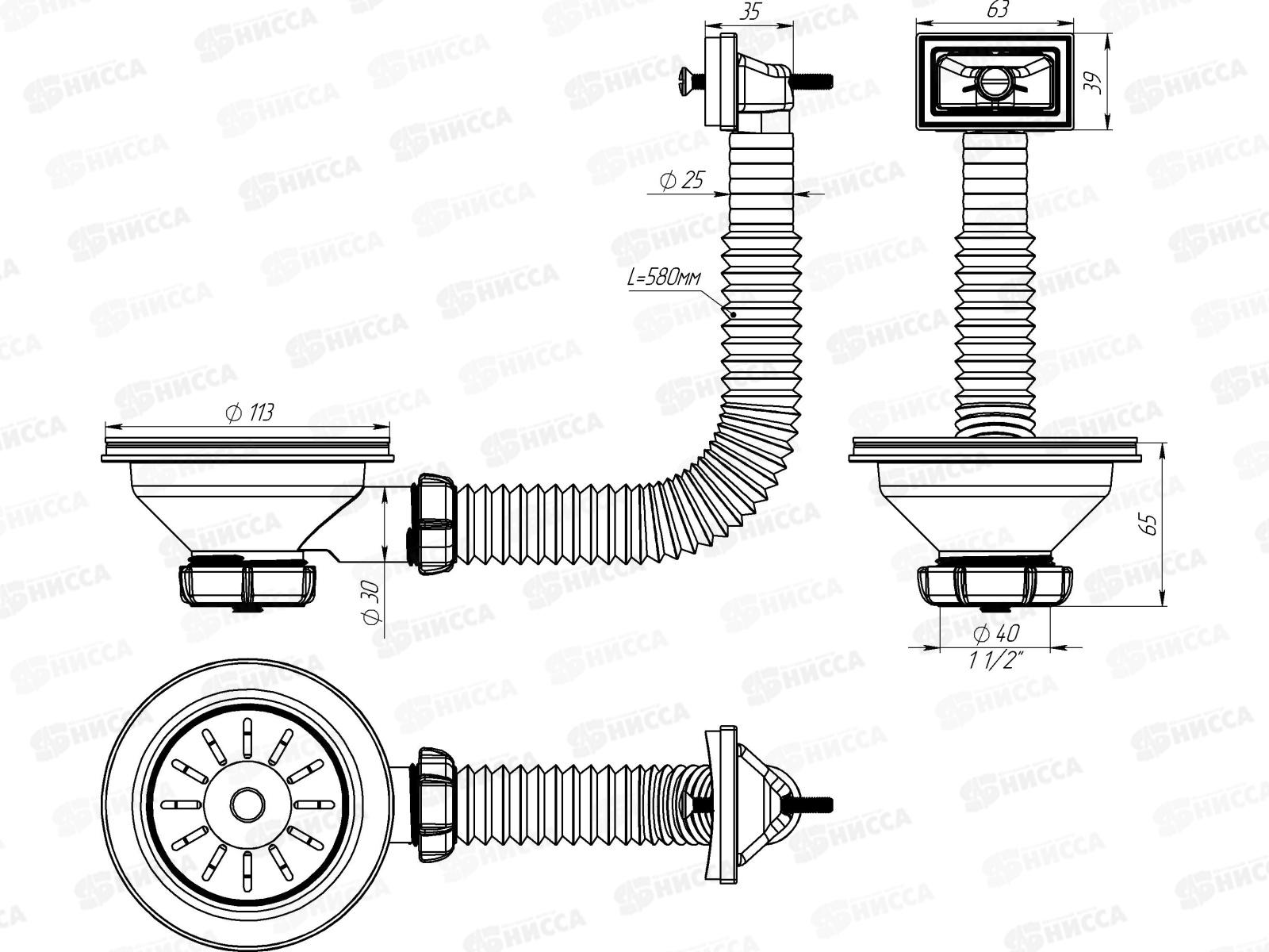 Выпуск 3 1/2&quot с пластиковой решеткой с прямоугольным переливом, PNV305-40-MR *40