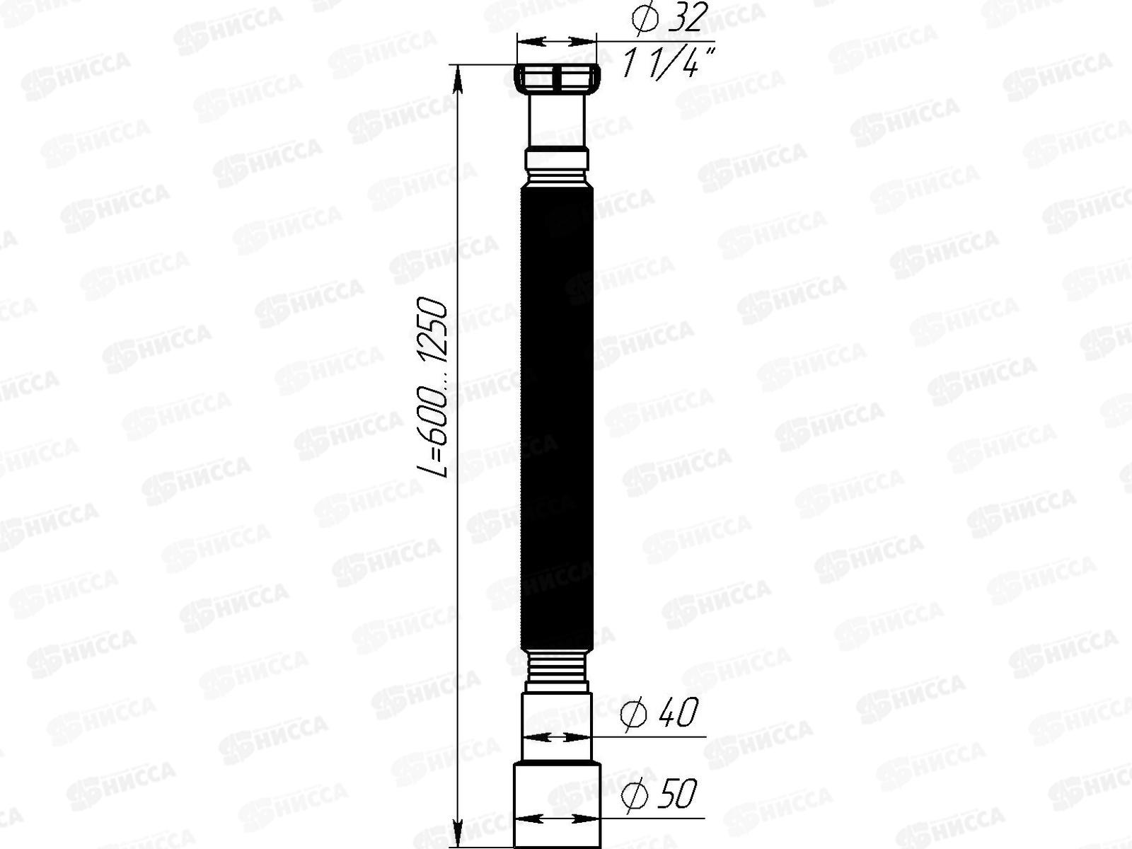 Гибкая труба 1 1/4&quotх40/50 удлиненная, T213-70-MR *70