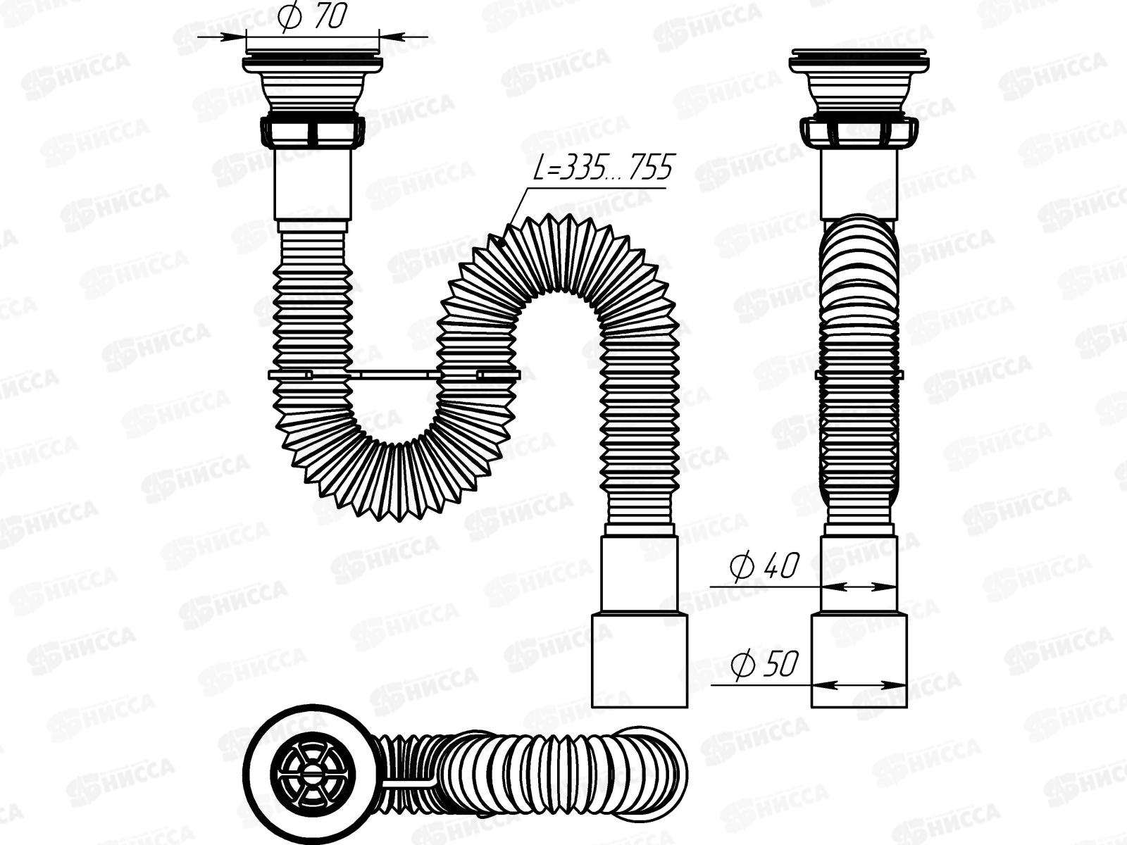 Гофросифон 1 1/4&quotх40/50 с пластиковой решеткой, PF103 *60