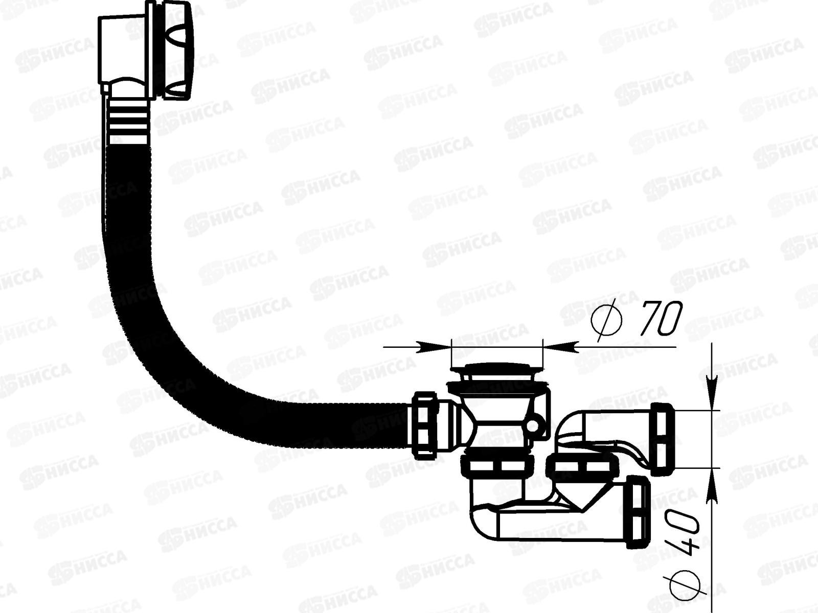 Сифон для ванны регулируемый с выпуском и переливом с металлической ручкой, полуавтомат,  V411-22-MR *22