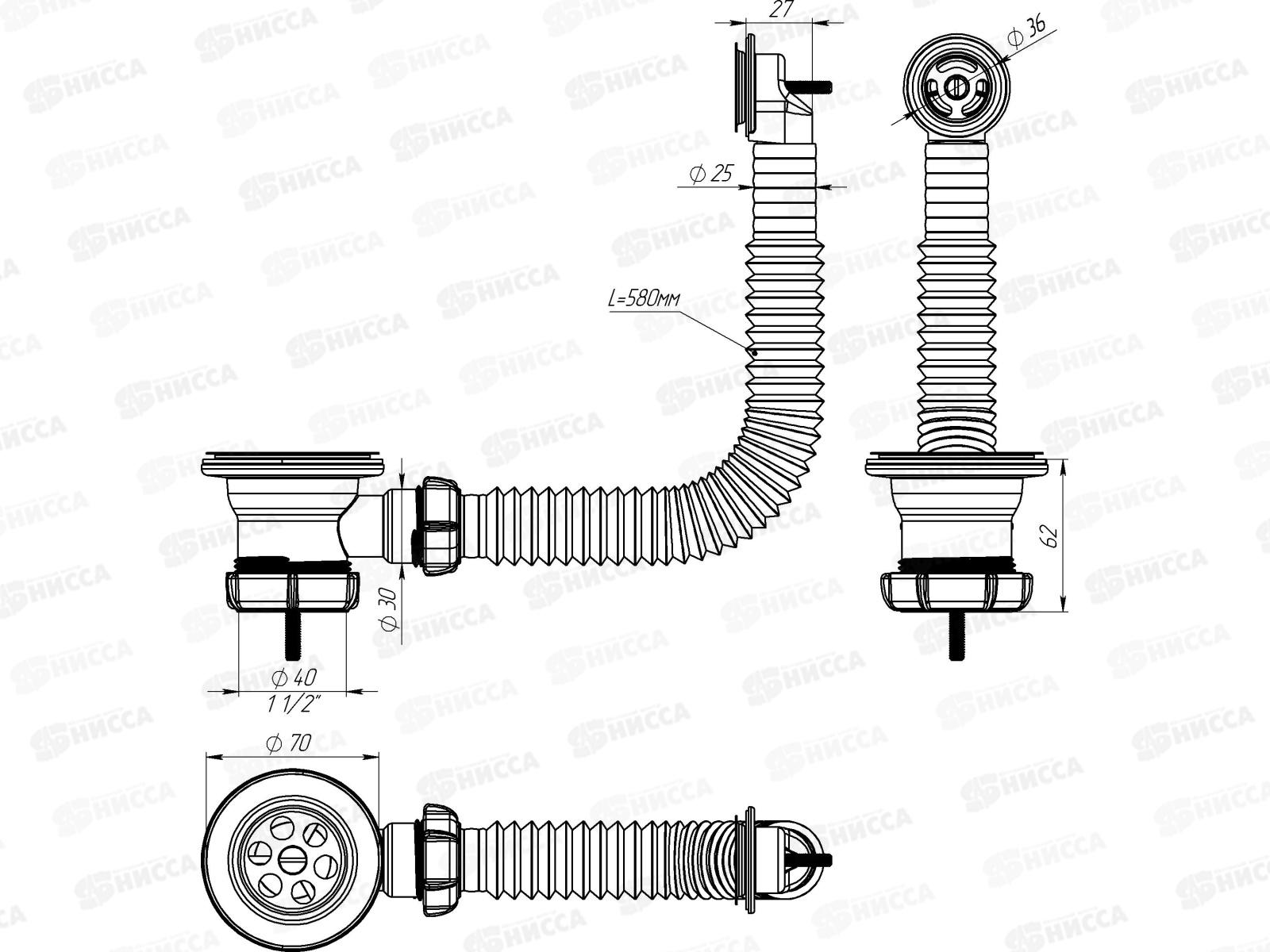 Выпуск 1 1/2&quot с металлической решеткой с круглым переливом, NV105-45-MR *45