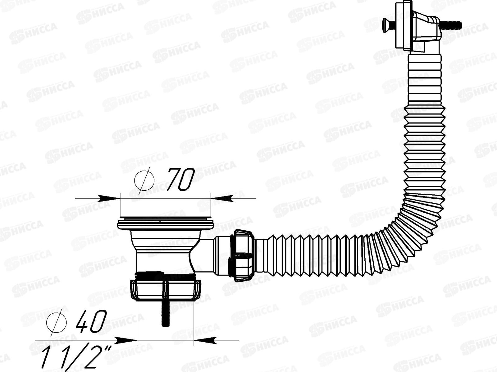 Выпуск 1 1/2&quot с металлической решеткой с  прямоугольным переливом, NV120-45-MR *45