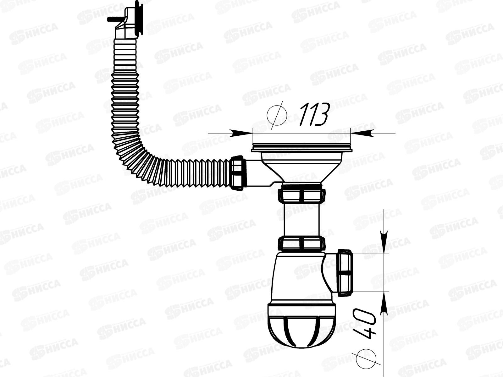 Сифон для мойки 3 1/2&quot х 40 с пластиковой решеткой с круглим переливом, PB0142-29-MR *29