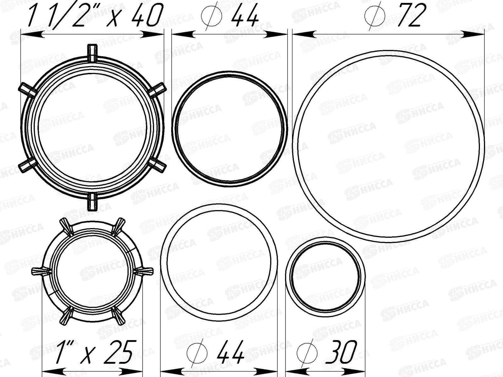 Ремонтный набор №2: прокладки конус 25 и 40мм, плоск.  прокладка б/с  гайки 1 1/2&quot и 1&quot, NM103-50-MR *50