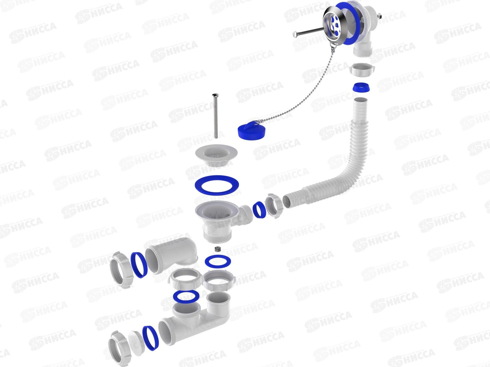 Сифон для ванны регулируемый 1 1/2&quotх40 с выпуском и переливом с пластиковой решеткой, PV210-35-MR *35