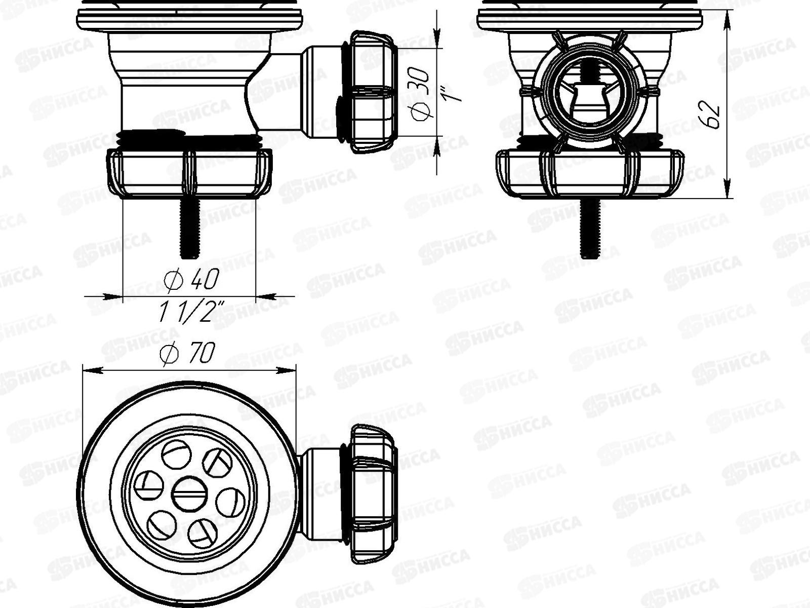 Выпуск 1 1/2&quot с металлической решеткой, с отводом под перелив, NV150 *50