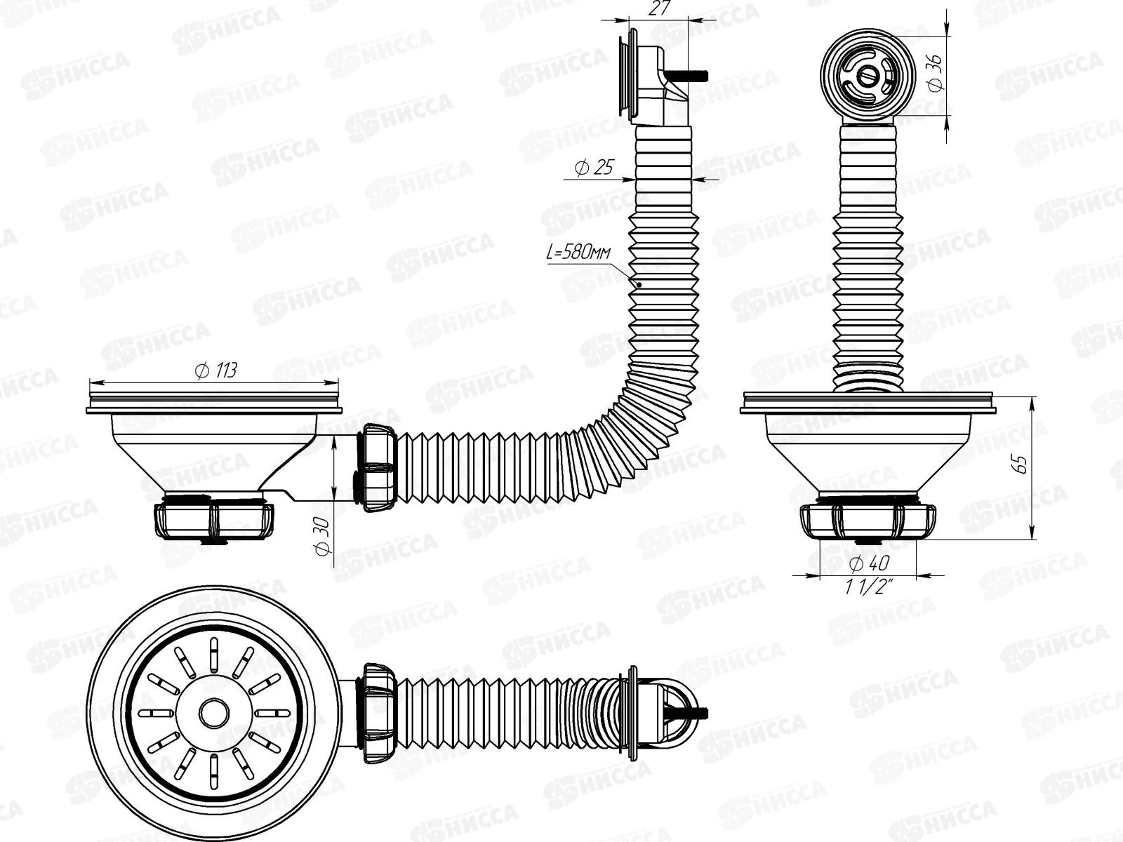 Выпуск 3 1/2&quot с пластиковой решеткой круглым переливом, PNV320-40-MR *40