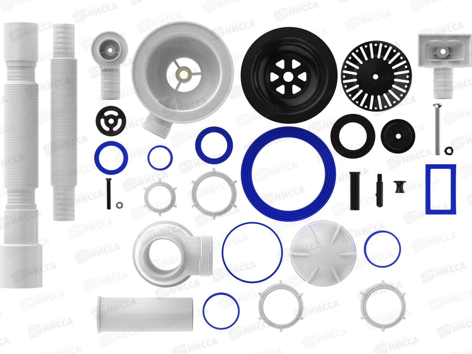 Сифон для мойки 3 1/2&quot х 40 с черной металлической решеткой с прямоугольным/круглым переливами с гибкой трубой 40х40/50,  B0188-20-MR  *20