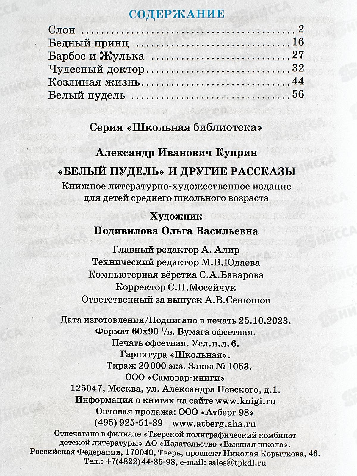 Книга СВ Белый пудель и другие рассказы, Куприн, К-ШБ-114 *20