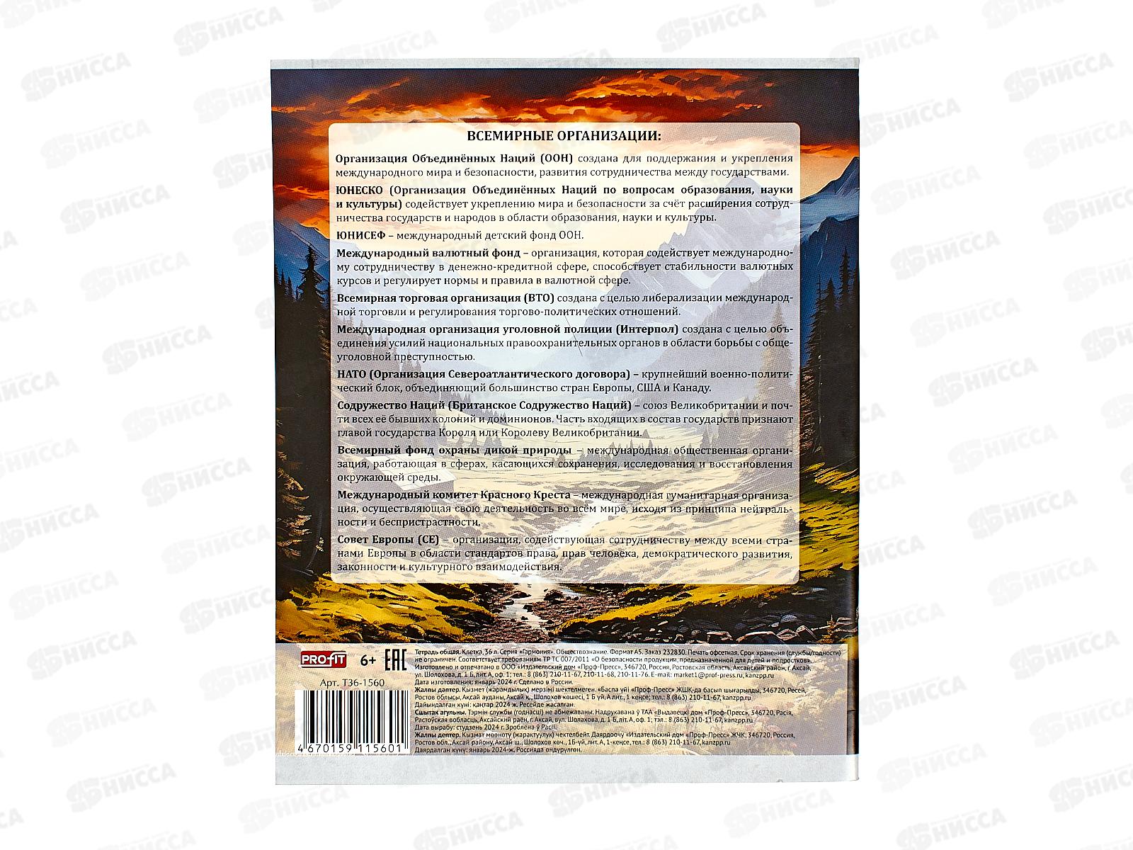 Тетрадь 36листов клетка  Profit &quotГармония&quot Обществознание, эконом, Т36-1560 *80