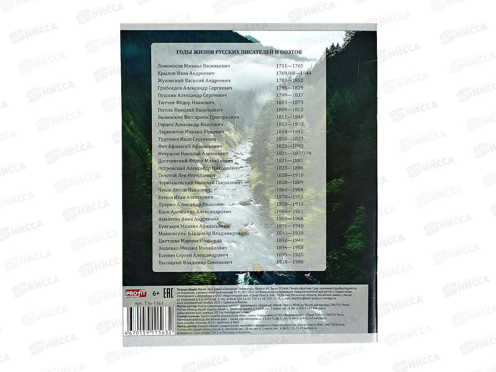 Тетрадь 36листов линия  Profit &quotГармония&quot Литература, эконом, Т36-1563 *80