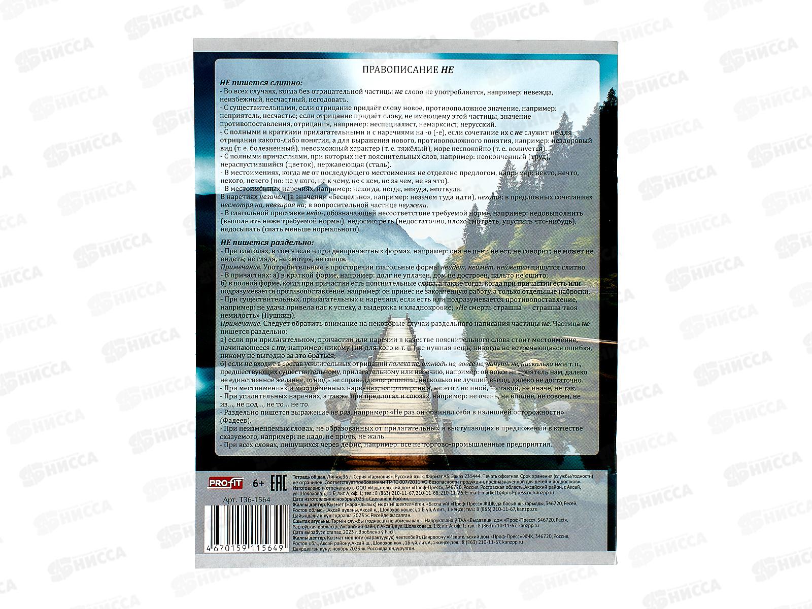 Тетрадь 36л лин. Profit &quotГармония&quot Русский язык, эконом, Т36-1564 *80