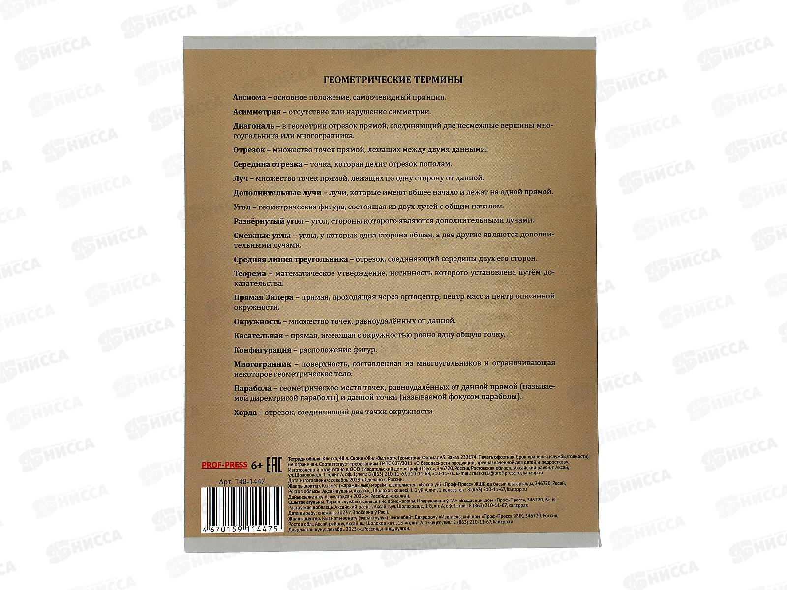 Тетрадь 48л кл. ПП &quotЖил был кот&quot Геометрия, Т48-1447 *10/80