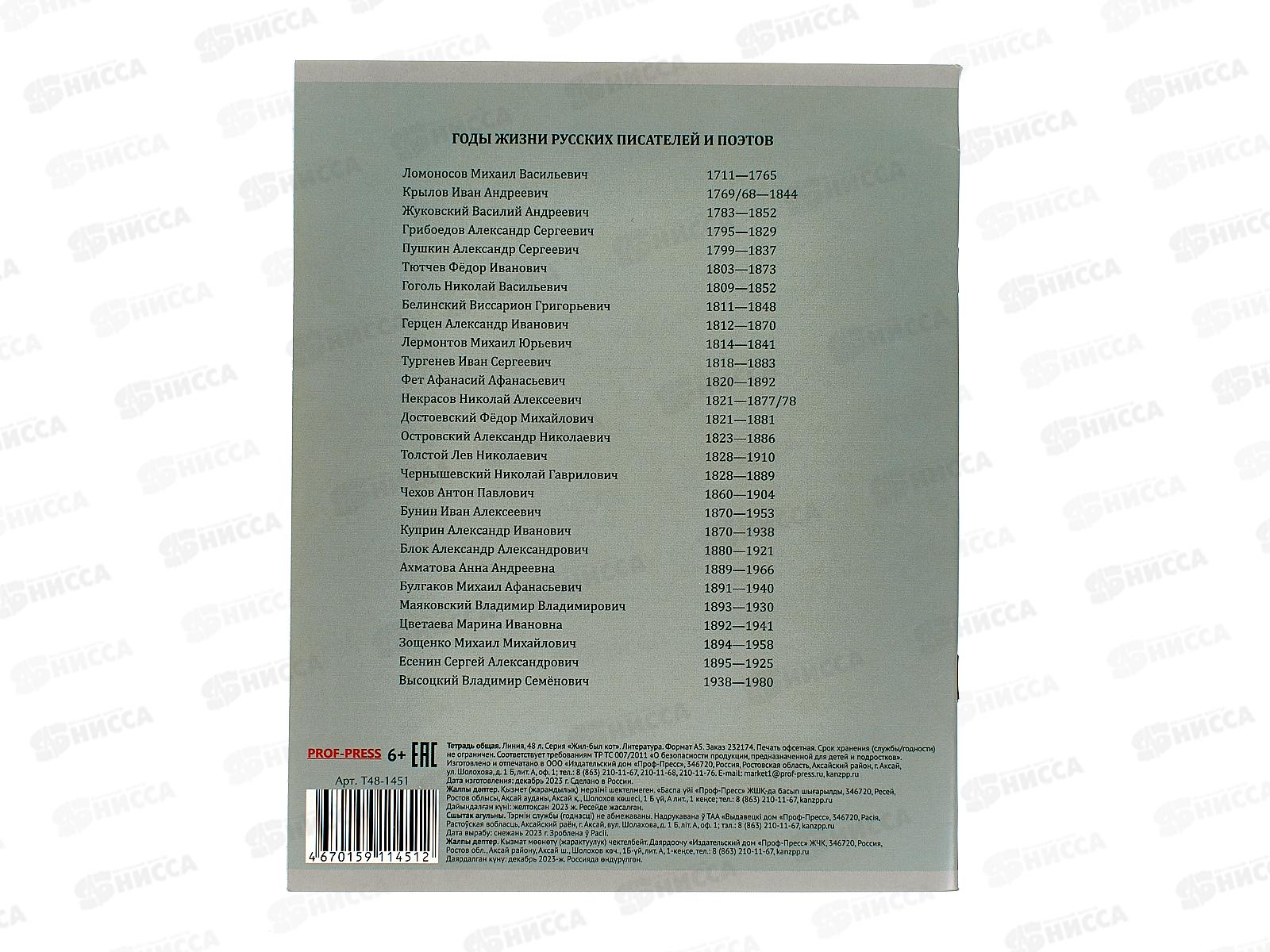 Тетрадь 48л линия ПП &quotЖил был кот&quot Литература, Т48-1451 *10/80