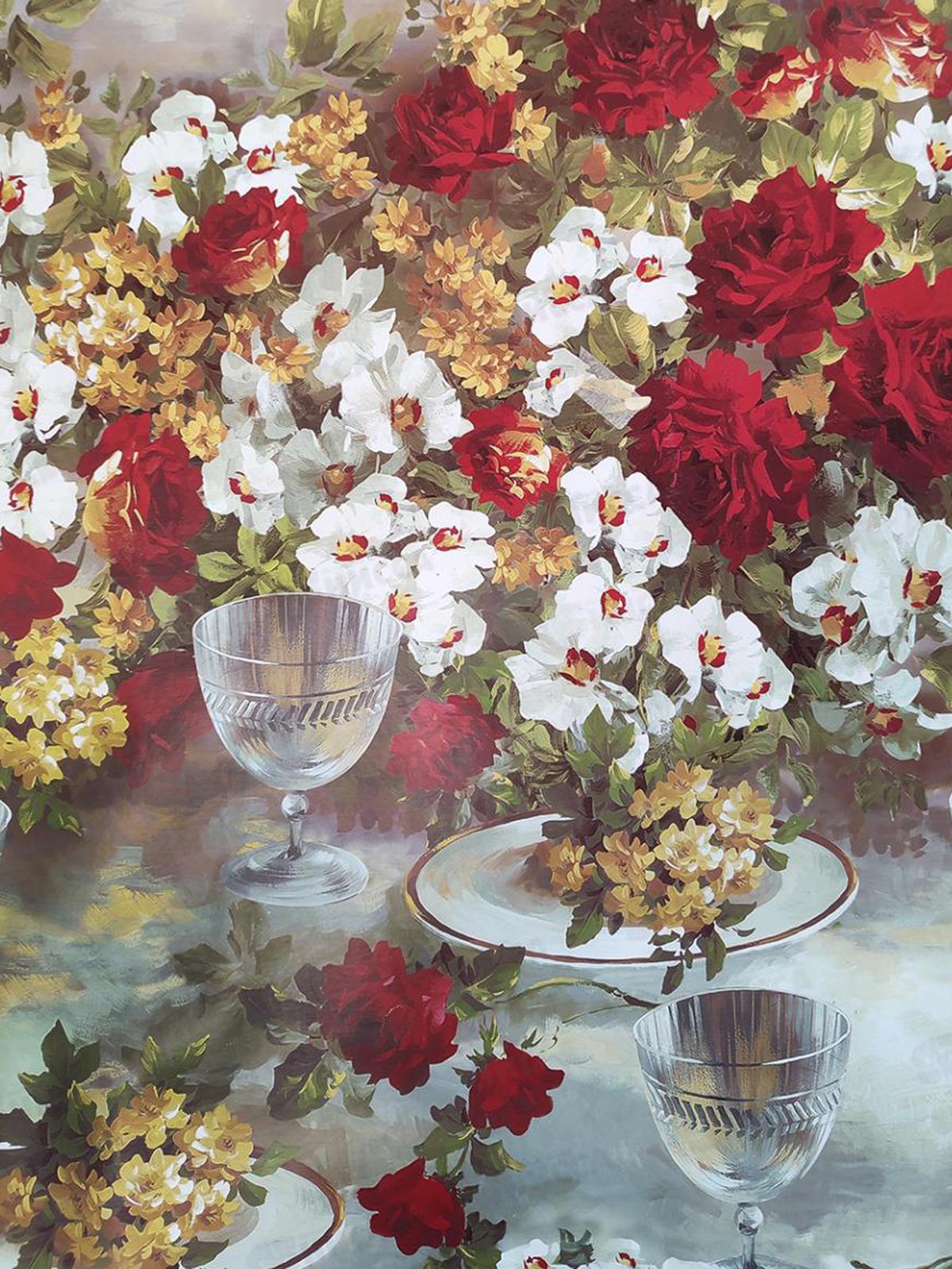 Клеенка на нетканой основе ДЕКОРАМА 1,4*20м 141А бокал и цветы