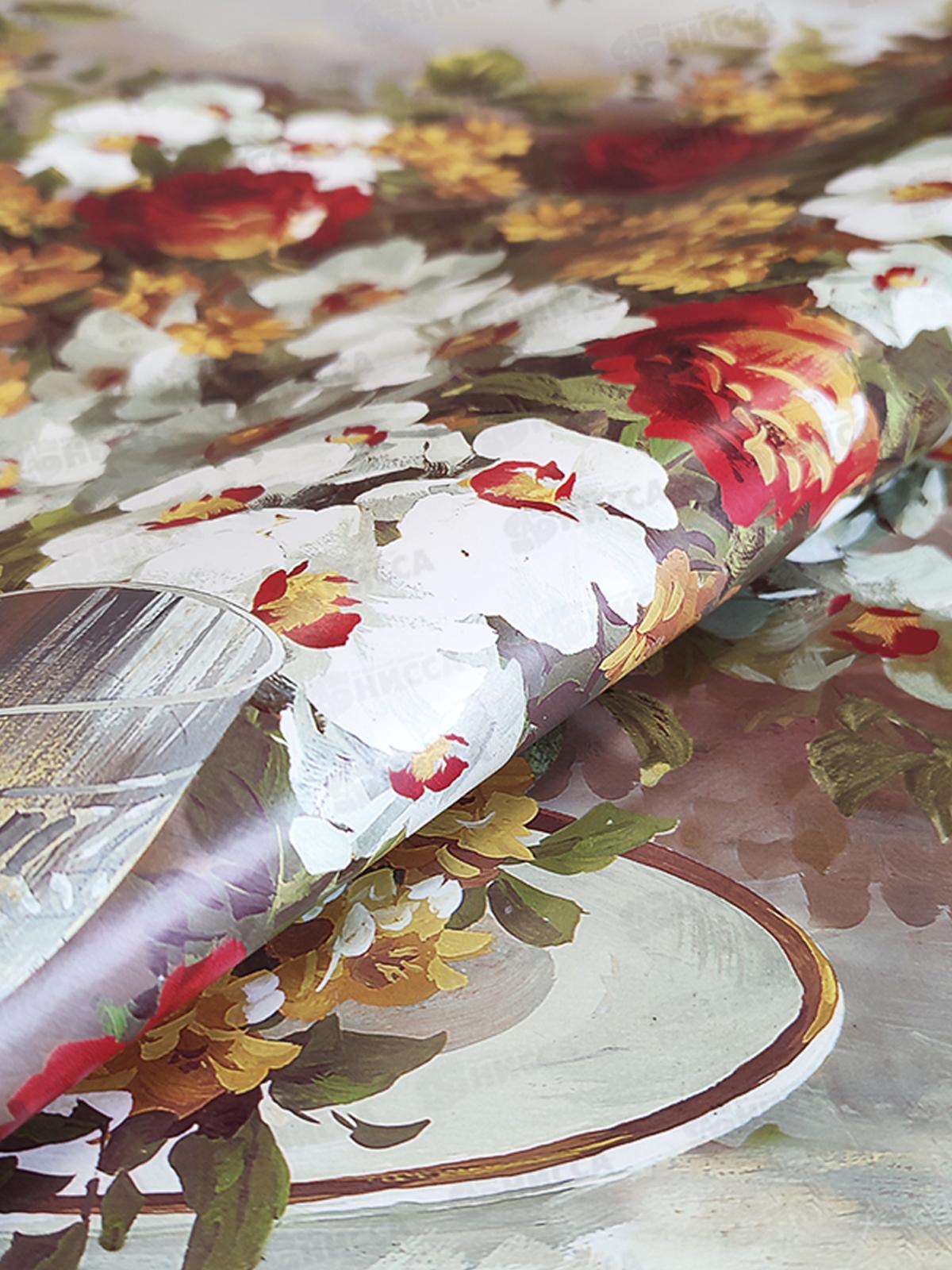 Клеенка на нетканой основе ДЕКОРАМА 1,4*20м 141А бокал и цветы