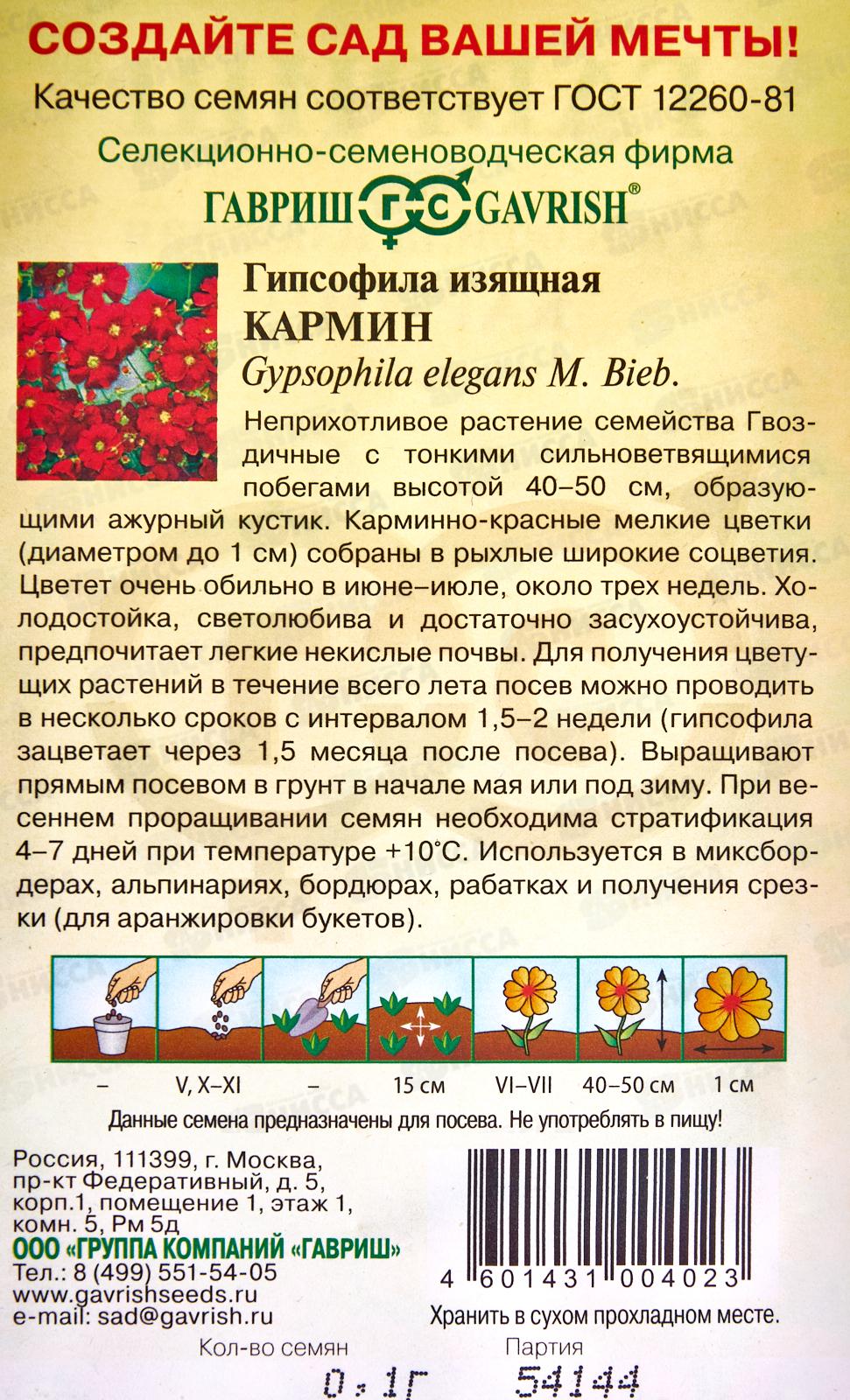 Гипсофила изящная Кармин 0,1г *10 ГШ +