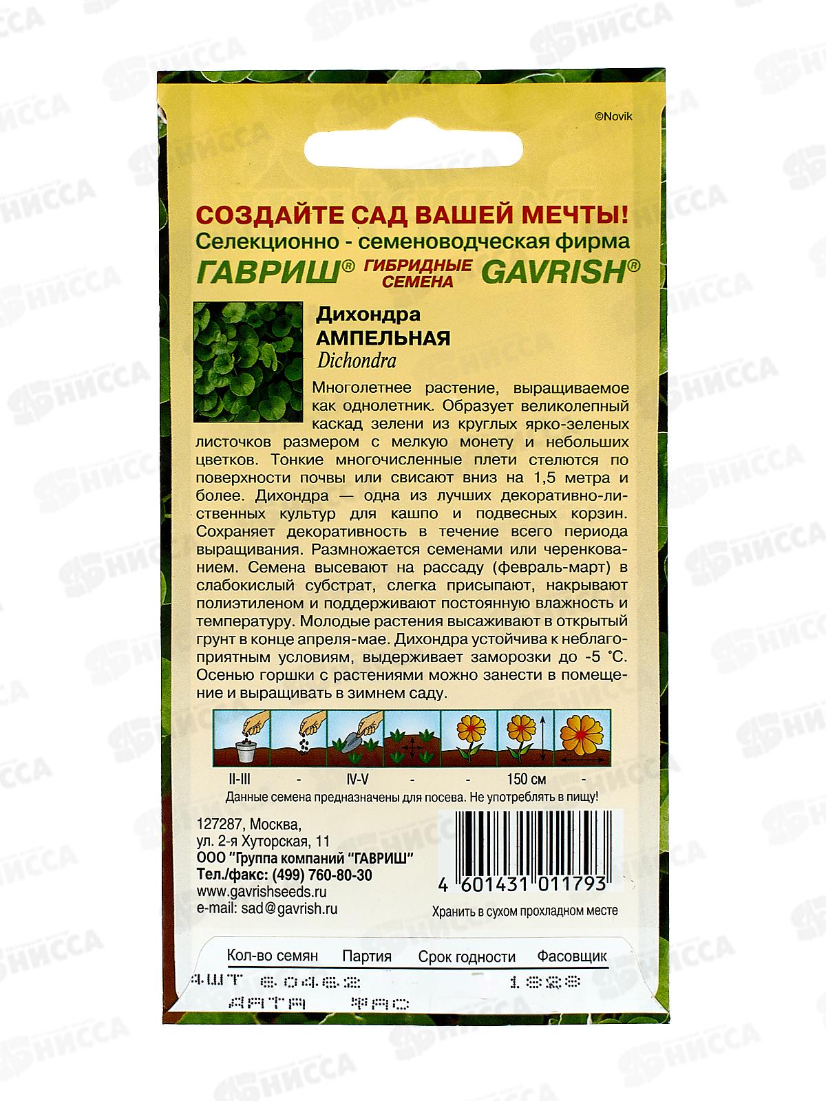 Дихондра Ампельная 4шт *10 ГШ +