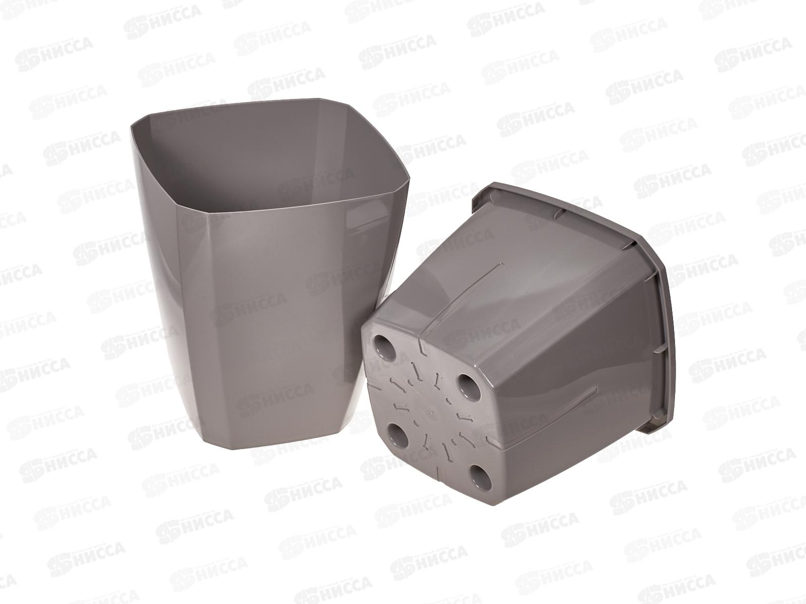 Кашпо Лаунж 4/2,8л квадратное с дренажной вставкой Пыльно-серое С372Псер