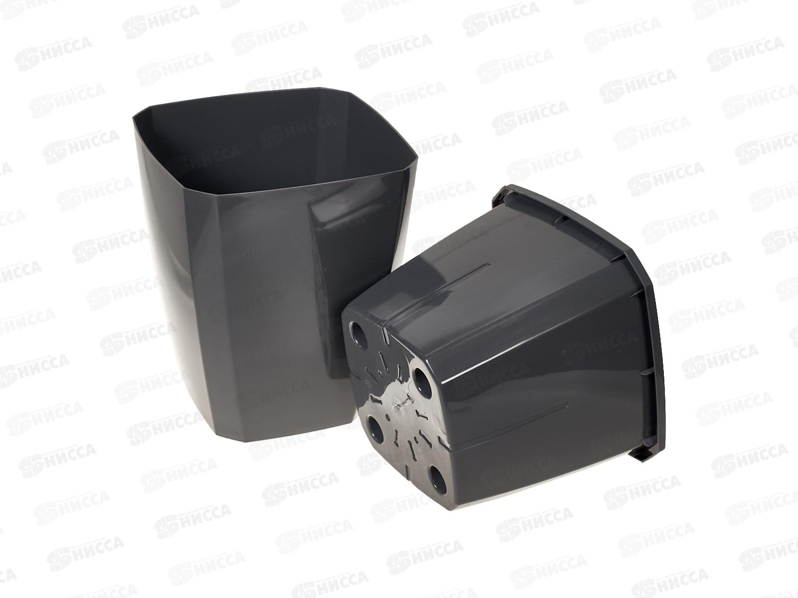 Кашпо Лаунж 4/2,8л квадратное с дренаж вставкой Чернил-серое С372Чсер