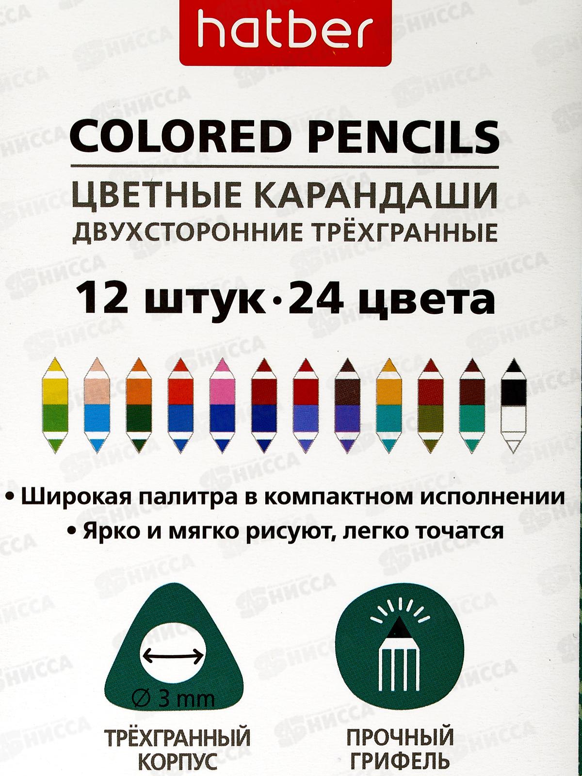 Карандаши 24 цвета 12 штучные ХАТ двухсторонние, картонная упаковка,063846 *12