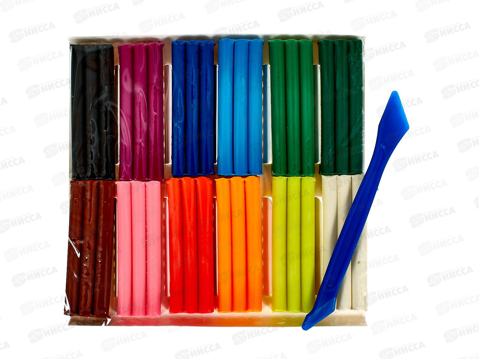 Пластилин 12цветов 180г Hatber Морская семейка, воск., стек, флуо. 12210 *19