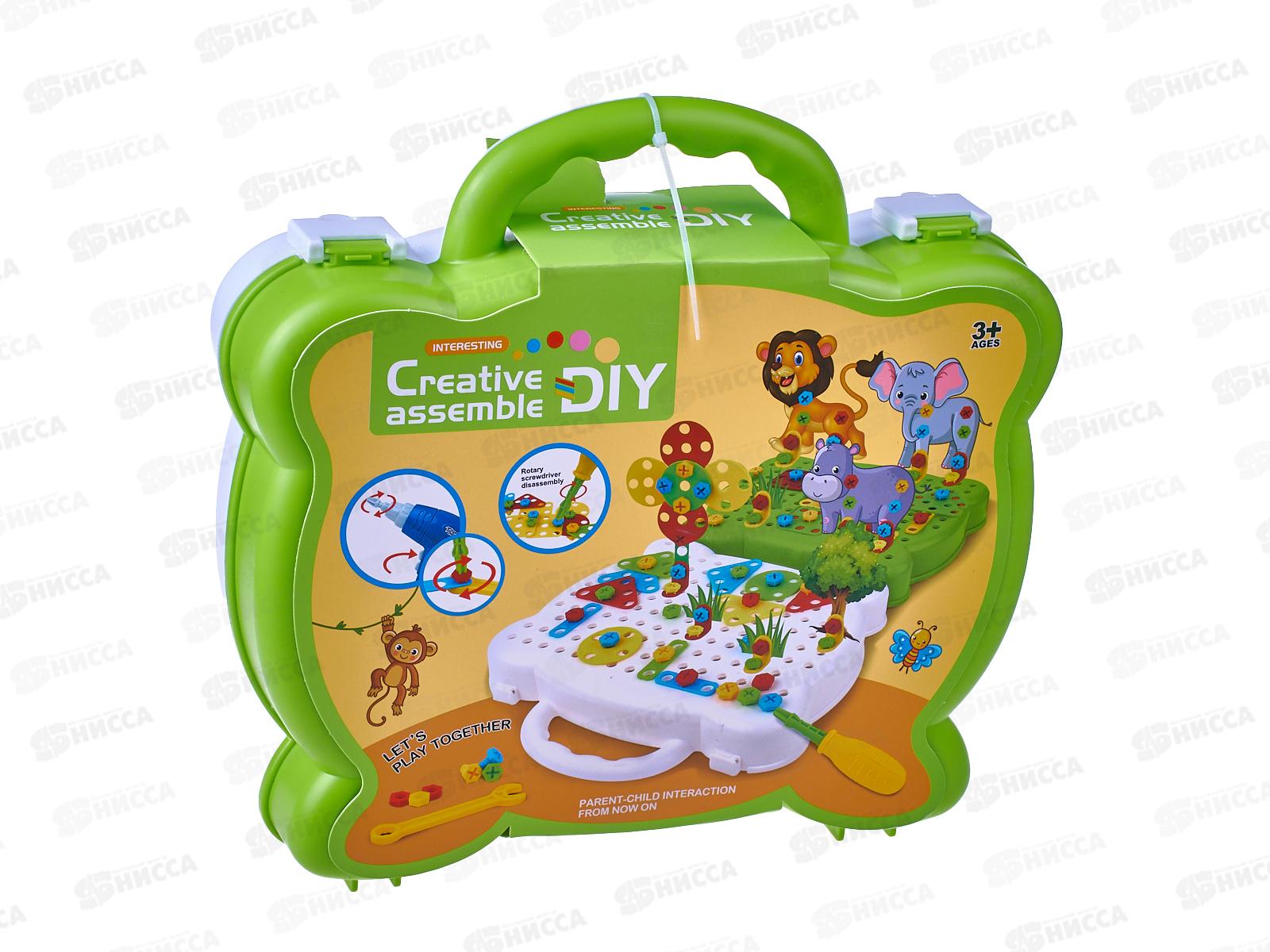 Набор конструктор-зверята с дрелью на бат. 168-2, ZY1587007, 23х6х24,5