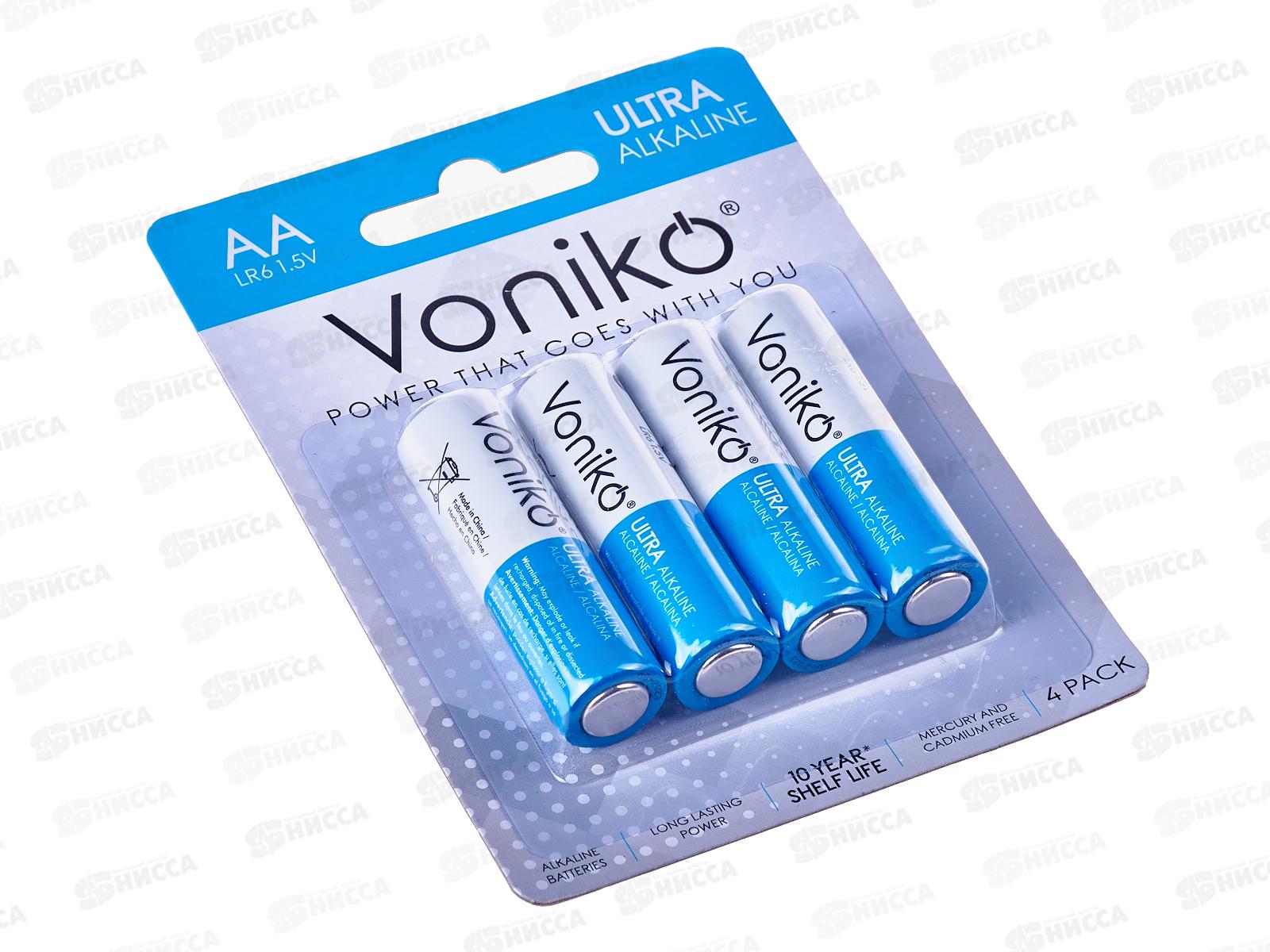 Батарейка VONIKO алкалиновая LR6 АА,  4шт на блистере *4/80/640