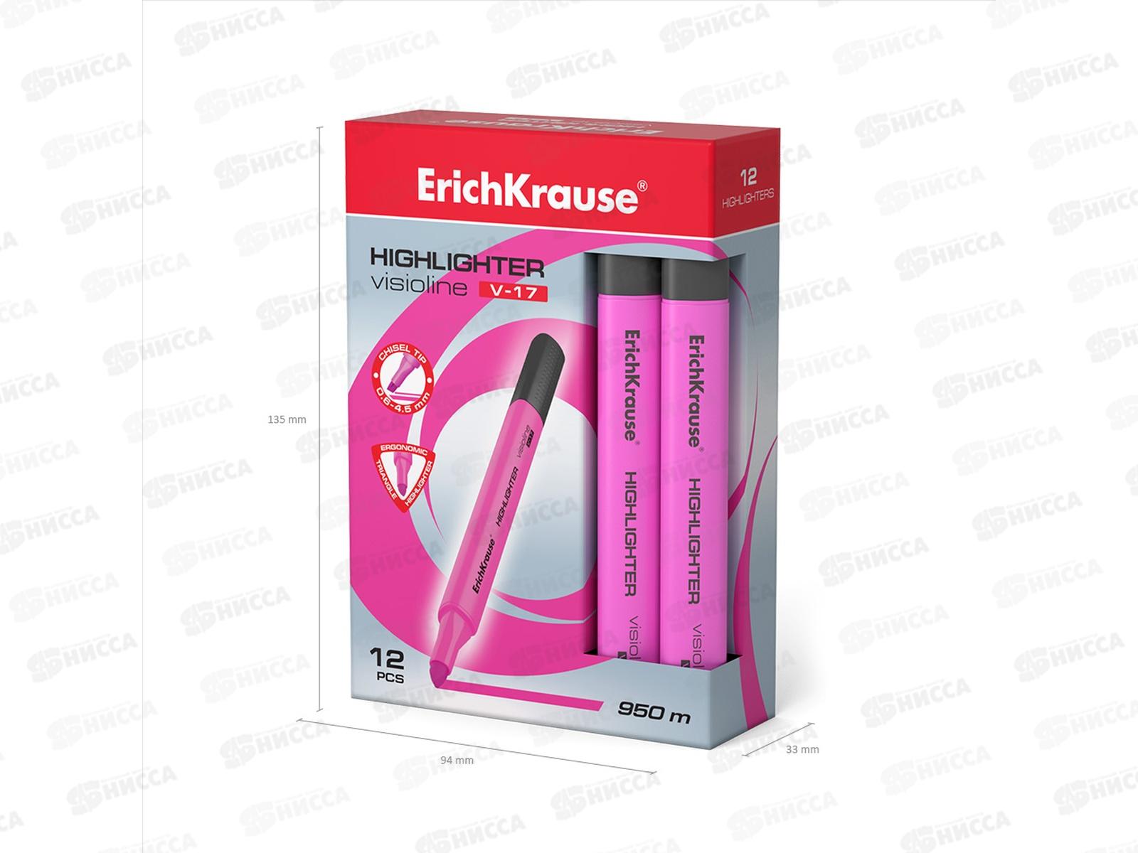 Маркер Erich Krause V-17 текстовый, розовый, 56702 *12/144