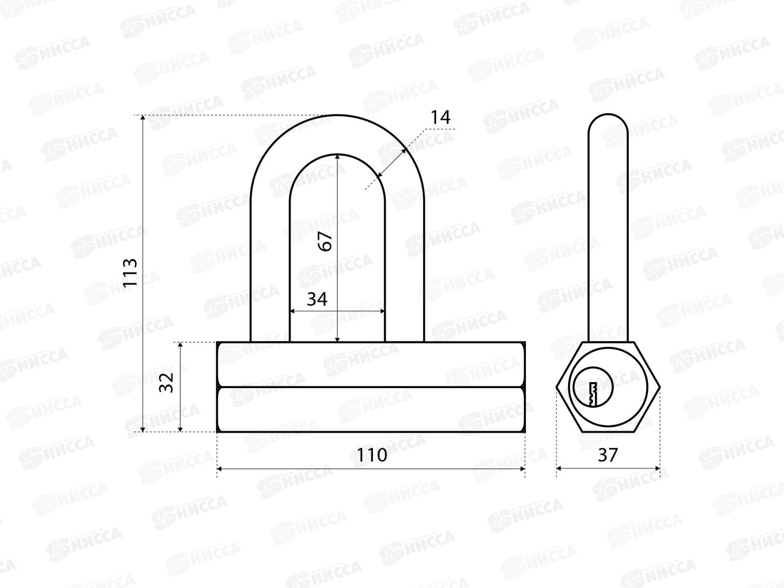 Замок навесной БУЛАТ ВС 6-Р110-01МХ(ВС1С-110Д) d-14мм 5п.кл 14 980 *24