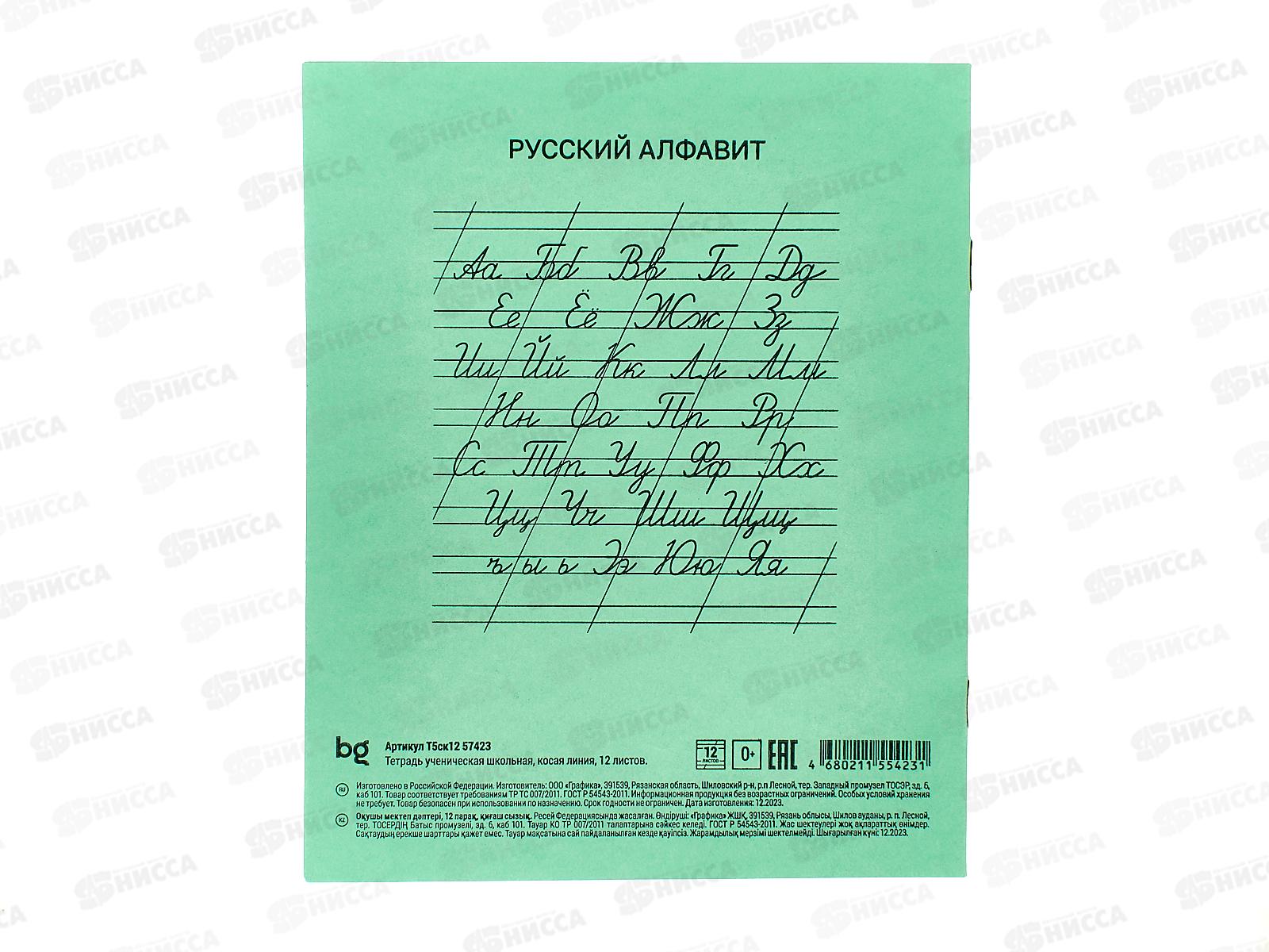 Тетрадь 12листов в косую линию BG 57423*240