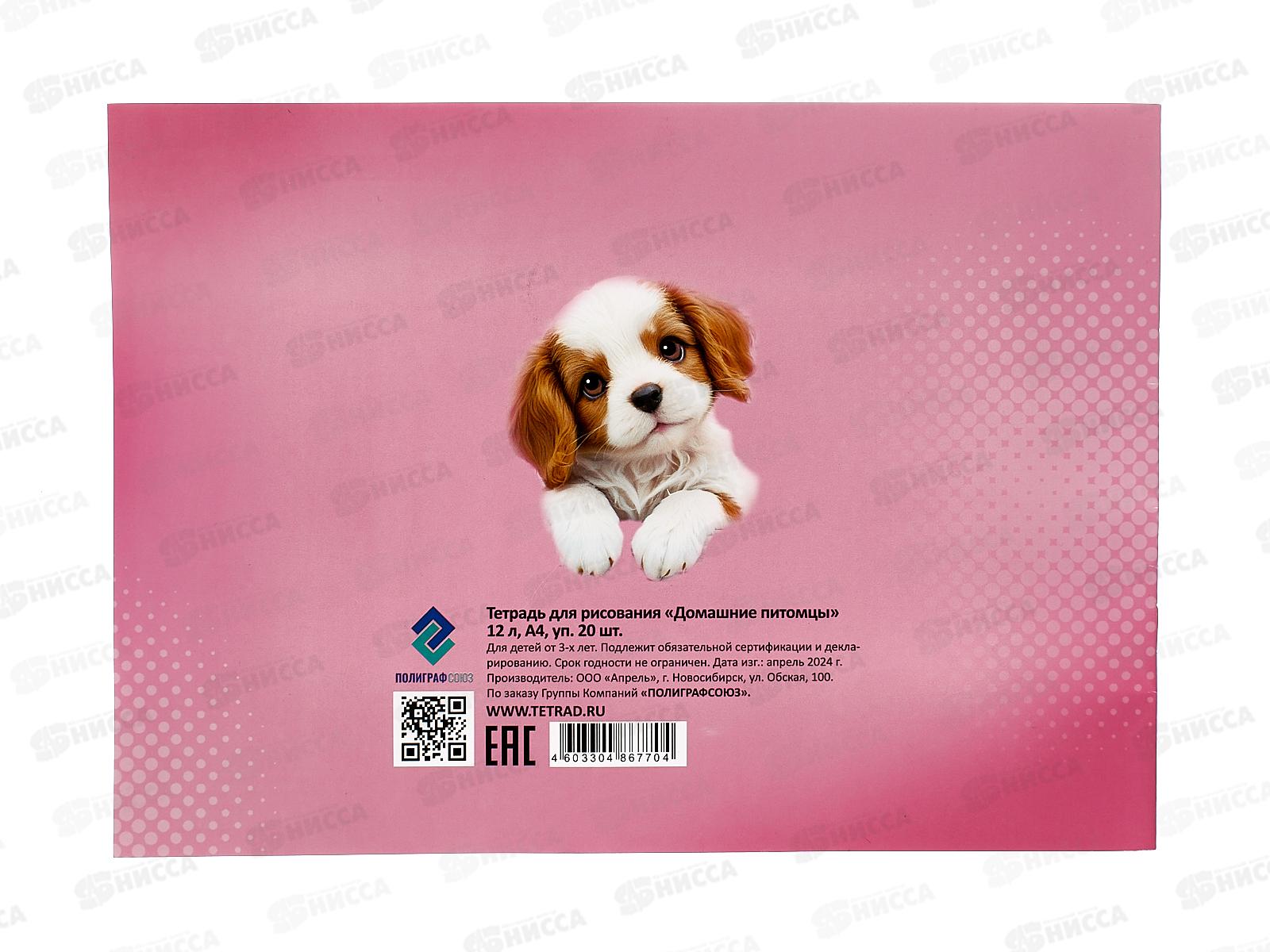 Альбом для рисования 12л ПГС Дом,питомцы, А4, скрепка *20