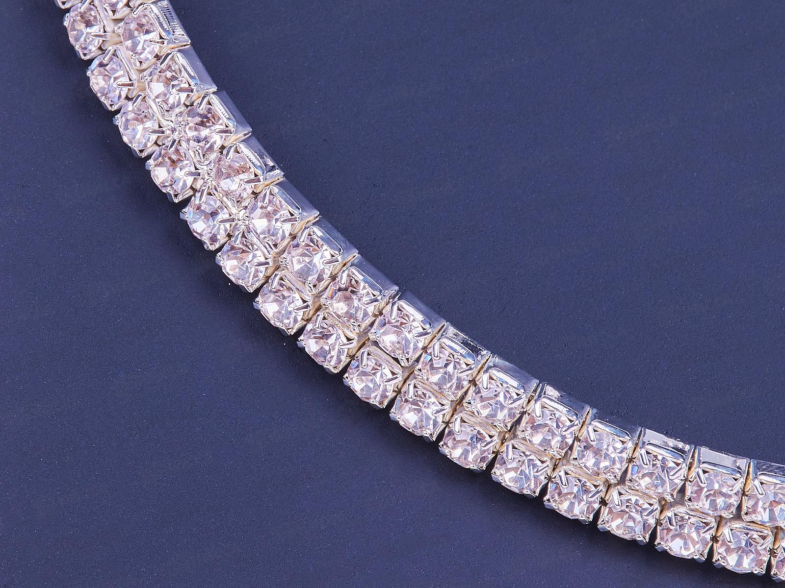 Колье со стразами 2 ряда круглое+серьги №3244