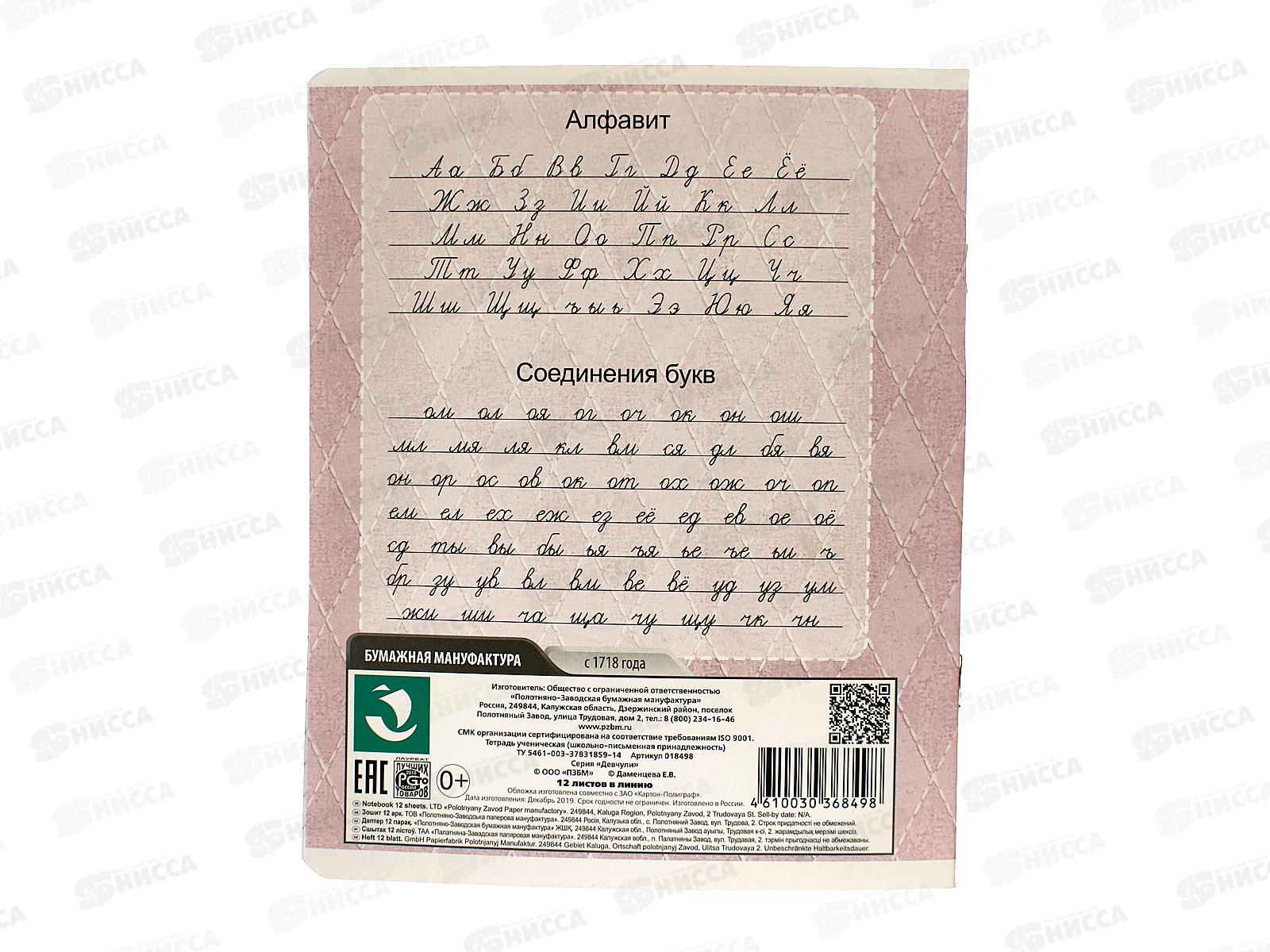 Тетрадь 12листов линия ПЗБМ Девчули 018498 *20/120