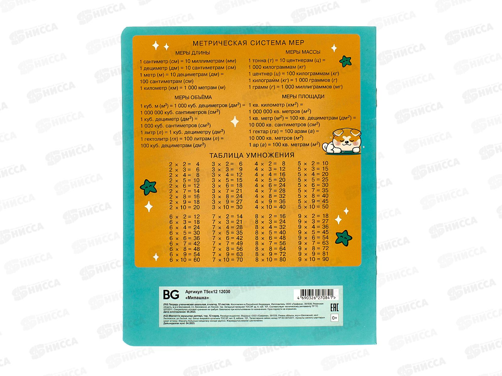 Тетрадь 12листов клетка BG Милашка 12030 *16/160