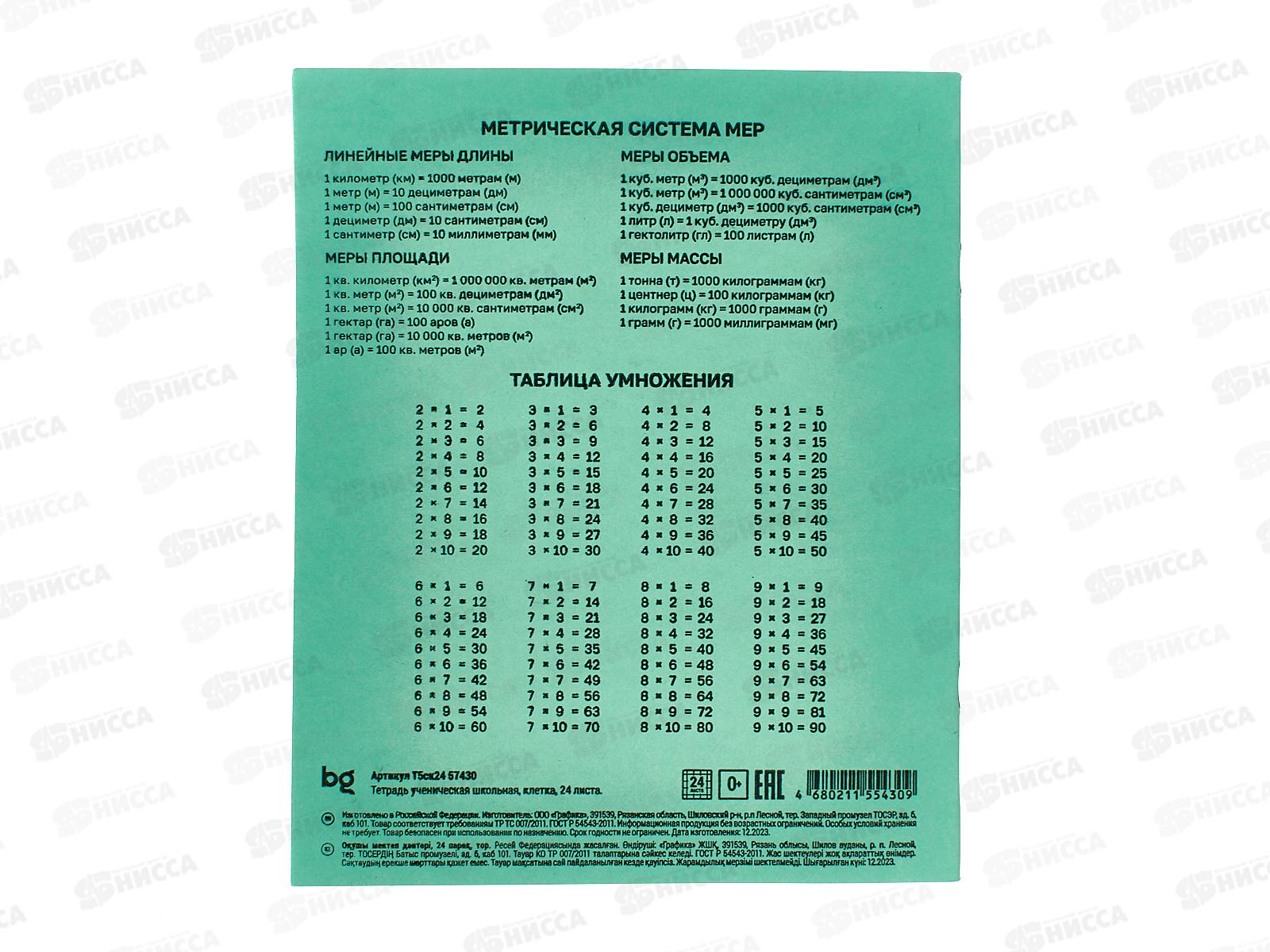 Тетрадь 24листа клетка BG 57430 *120