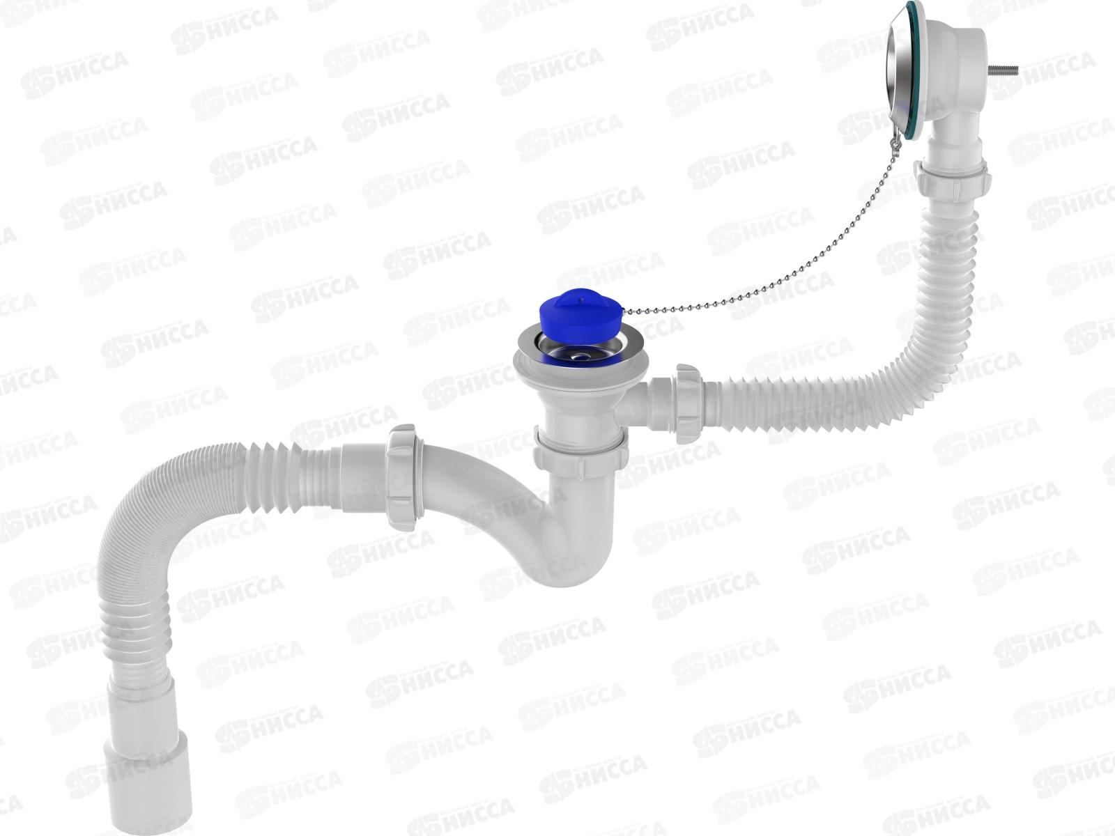 Сифон для ванны узкий прямоточный 1 1/2*40 с выпуском и переливом V154 *30