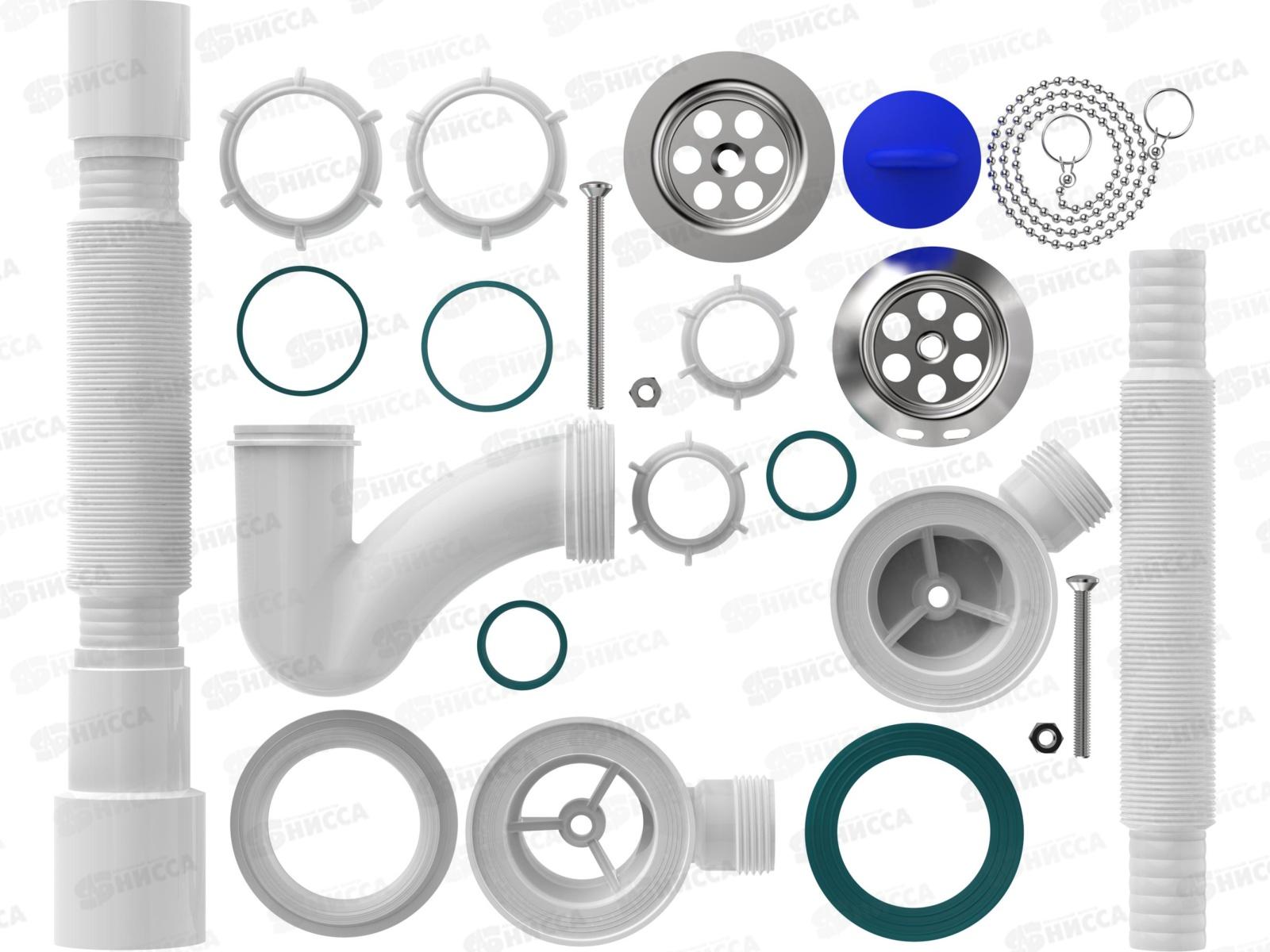 Сифон для ванны узкий прямоточный 1 1/2*40 с выпуском и переливом V154 *30