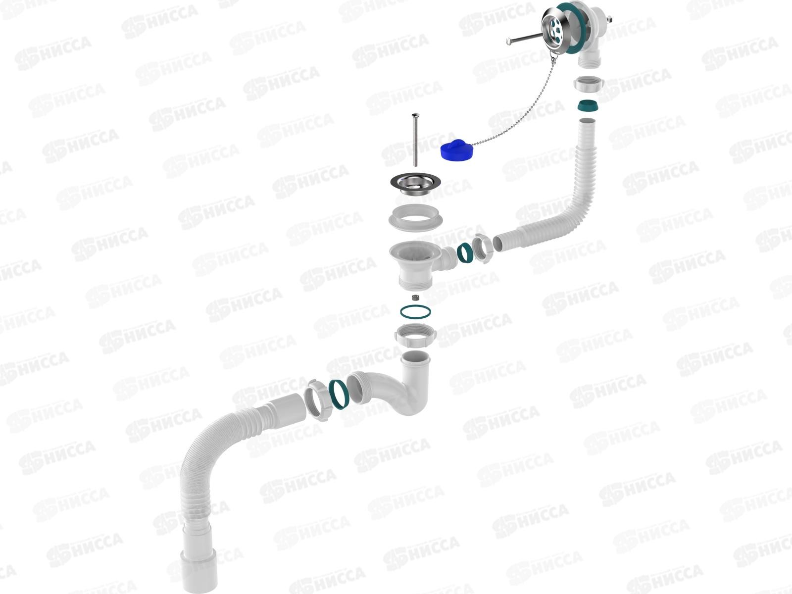 Сифон для ванны узкий прямоточный 1 1/2*40 с выпуском и переливом V154 *30