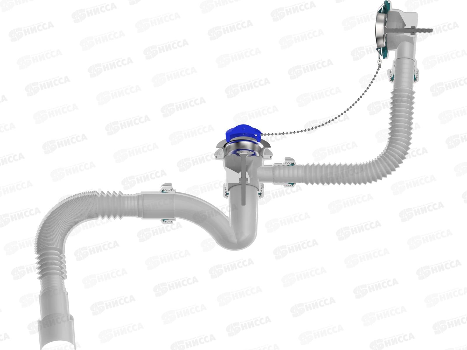Сифон для ванны узкий прямоточный 1 1/2*40 с выпуском и переливом V154 *30