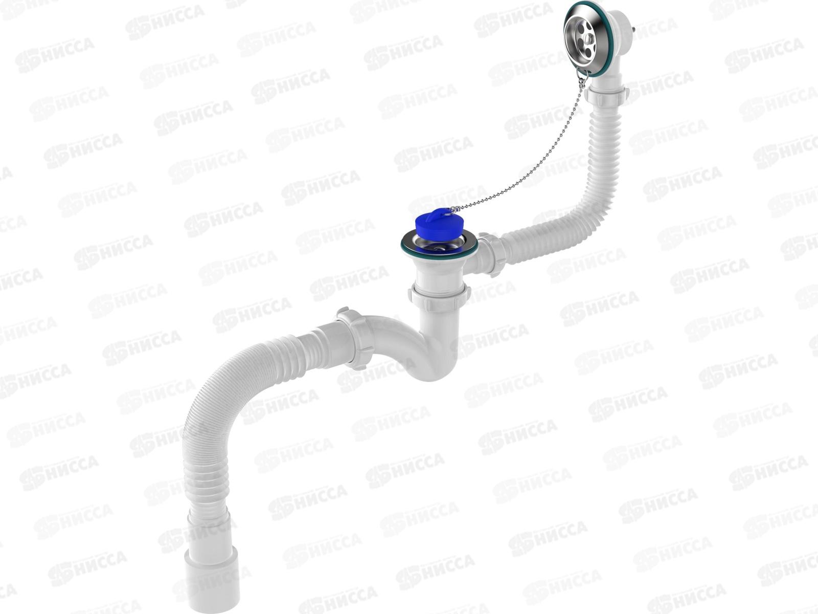 Сифон для ванны узкий прямоточный 1 1/2*40 с выпуском и переливом V154 *30