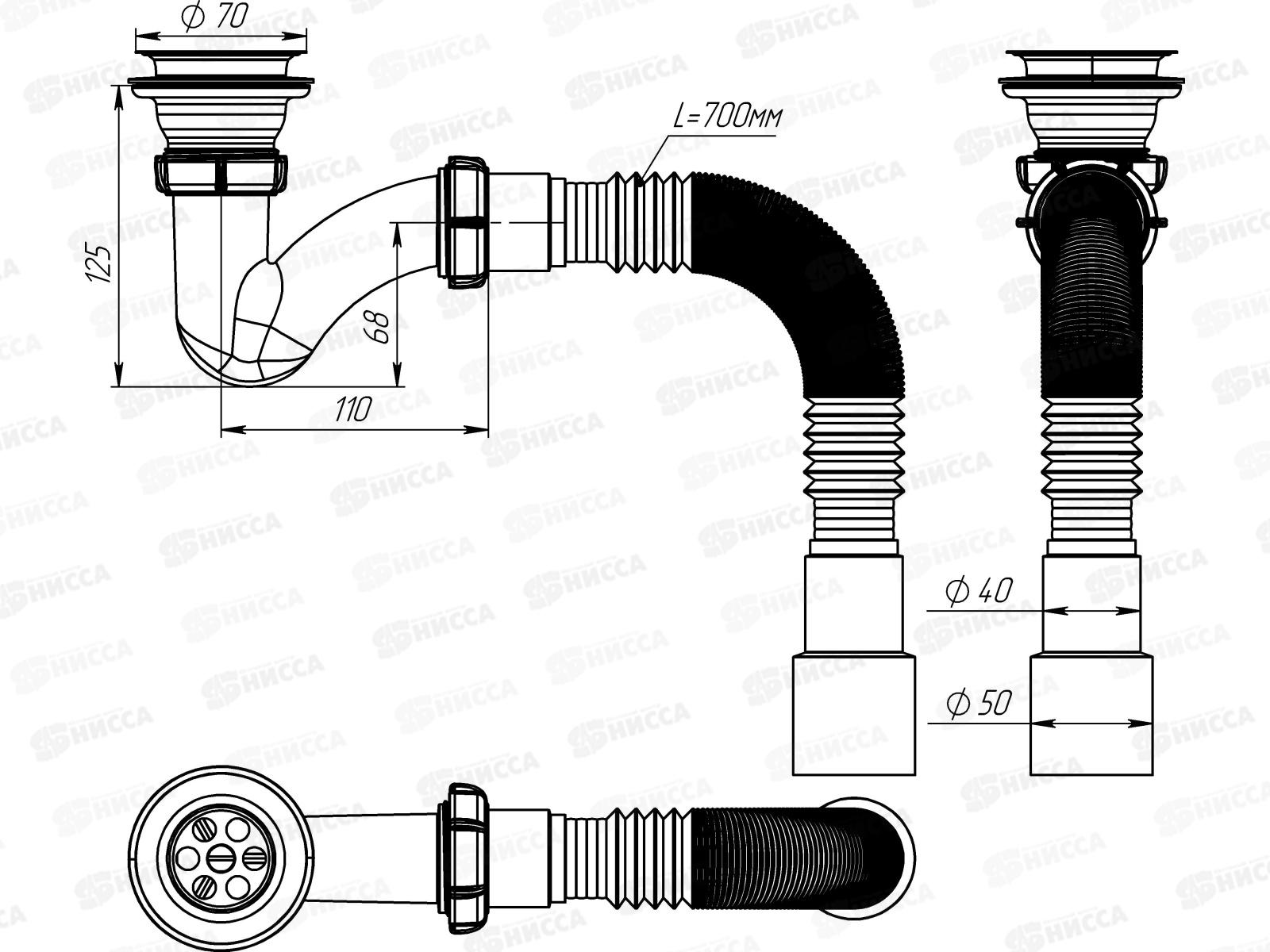 Сифон для душевого поддона узкий прямоточный 1 1/2*40 V144 *45