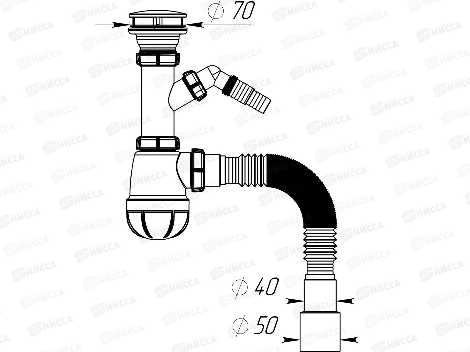 Сифон для кухни 1 1/2&quot х 40 с декоративной зеркальной крышкой на решетке B1026 *30