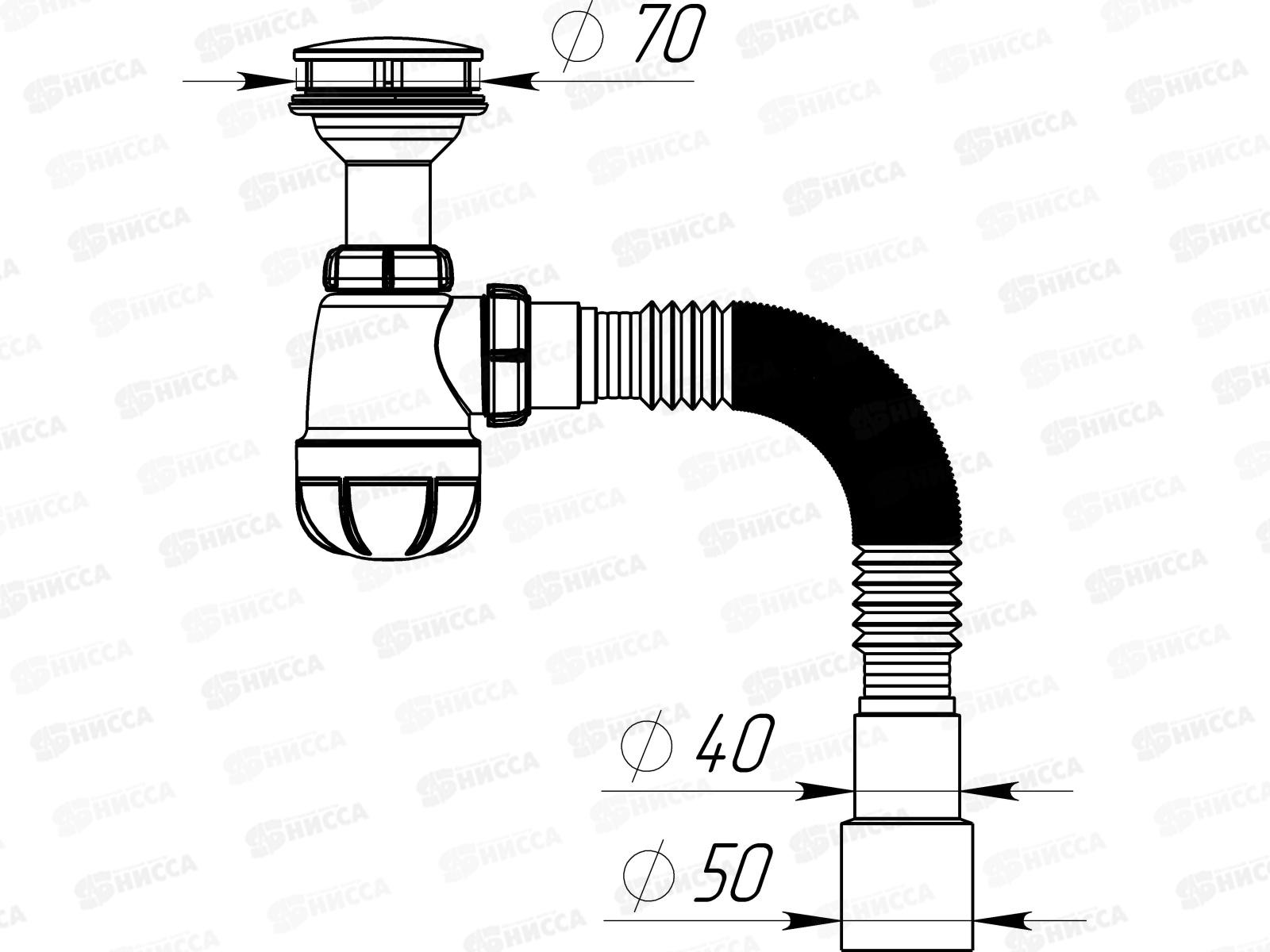 Сифон для кухни 1 1/2&quot х 40 с удлиненной горловиной декоративной зеркальной крышкой B0516 *30
