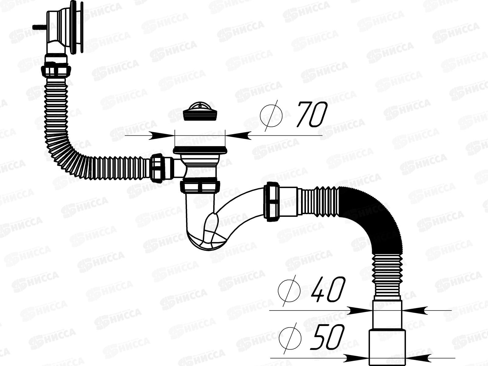 Сифон для ванны узкий прямоточный 1 1/2*40 с выпуском и перел V157 *30