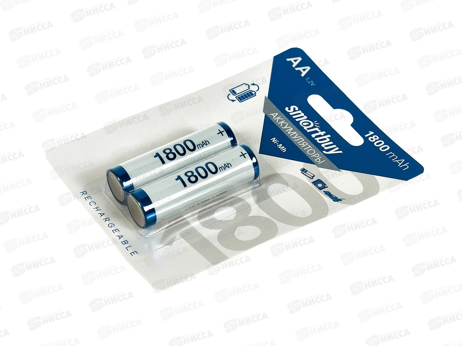 Батарейка Аккумулятор SmartBuy R6 AA 1800мАч, NiMH, 2BL, SBBR-2A02BL1800 *2/24/240