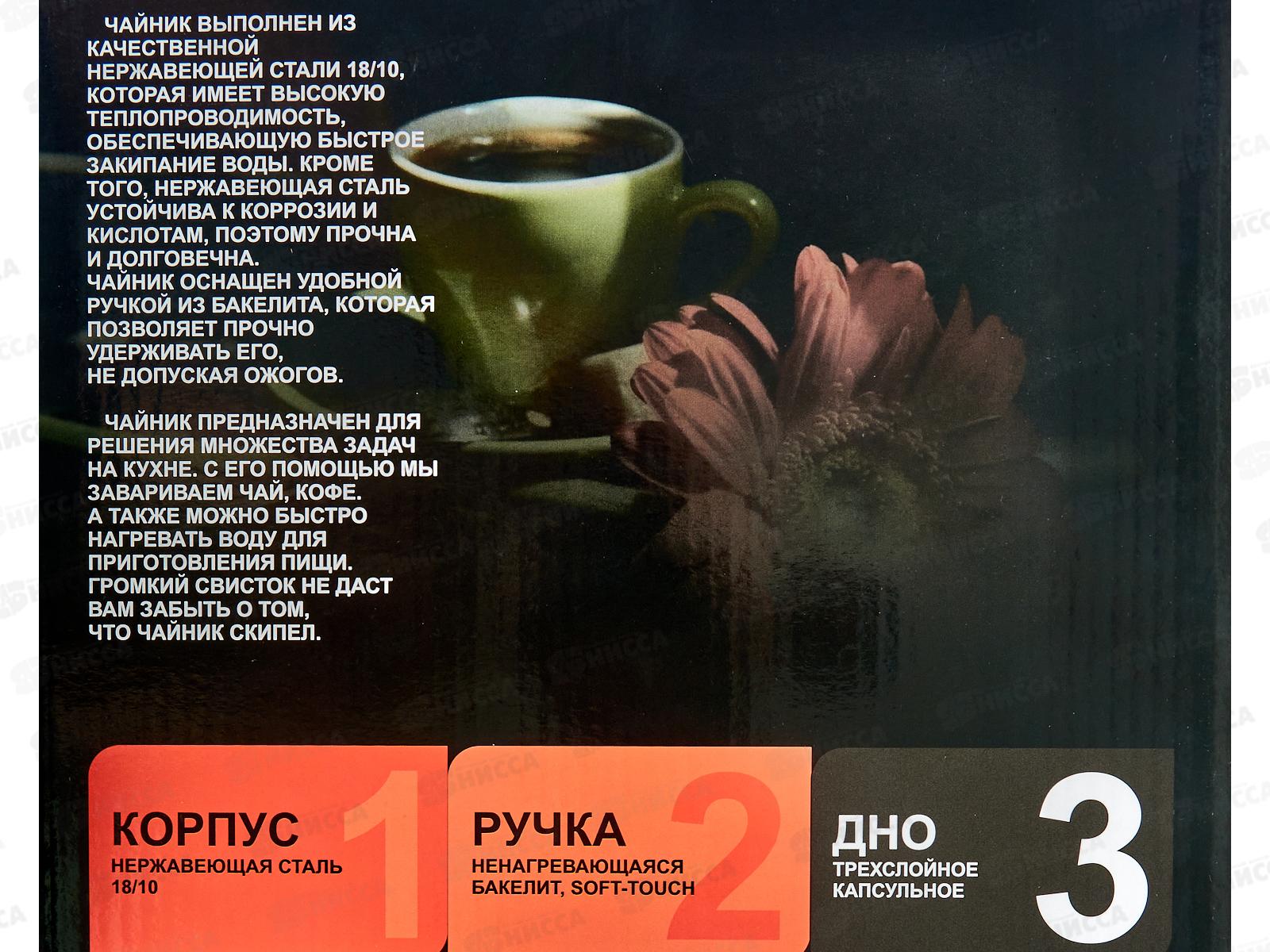 Чайник 3л металл со свистком нержавеющая сталь 53007 *12